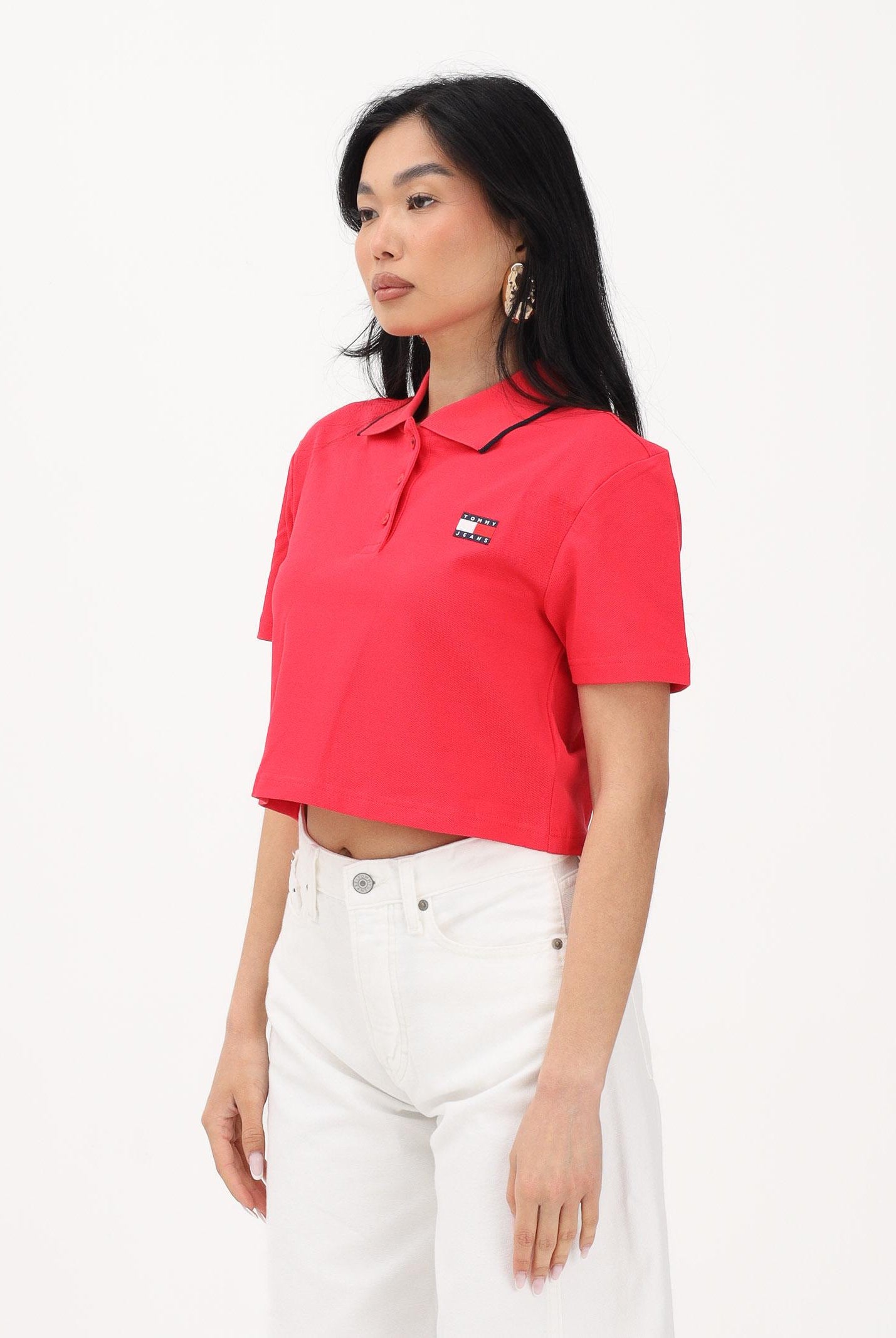 TOMMY JEANS Polo a manica corta rosso fragola da donna dal taglio cropped DW0DW21363 XK3 TOMMY JEANS