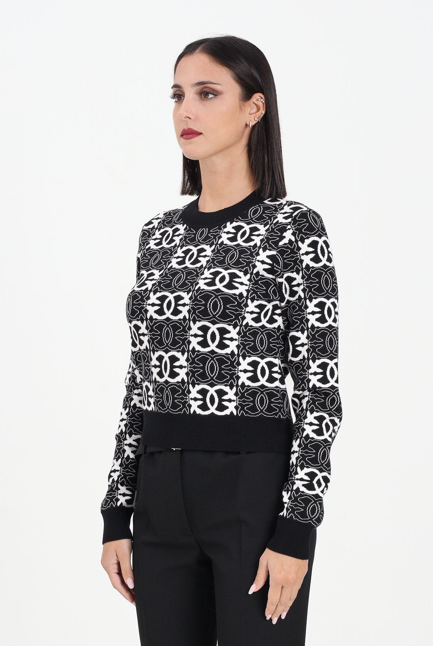 PINKO Maglioncino girocollo nero da donna con logo Love Birds 106041A2YD ZZ2 PINKO