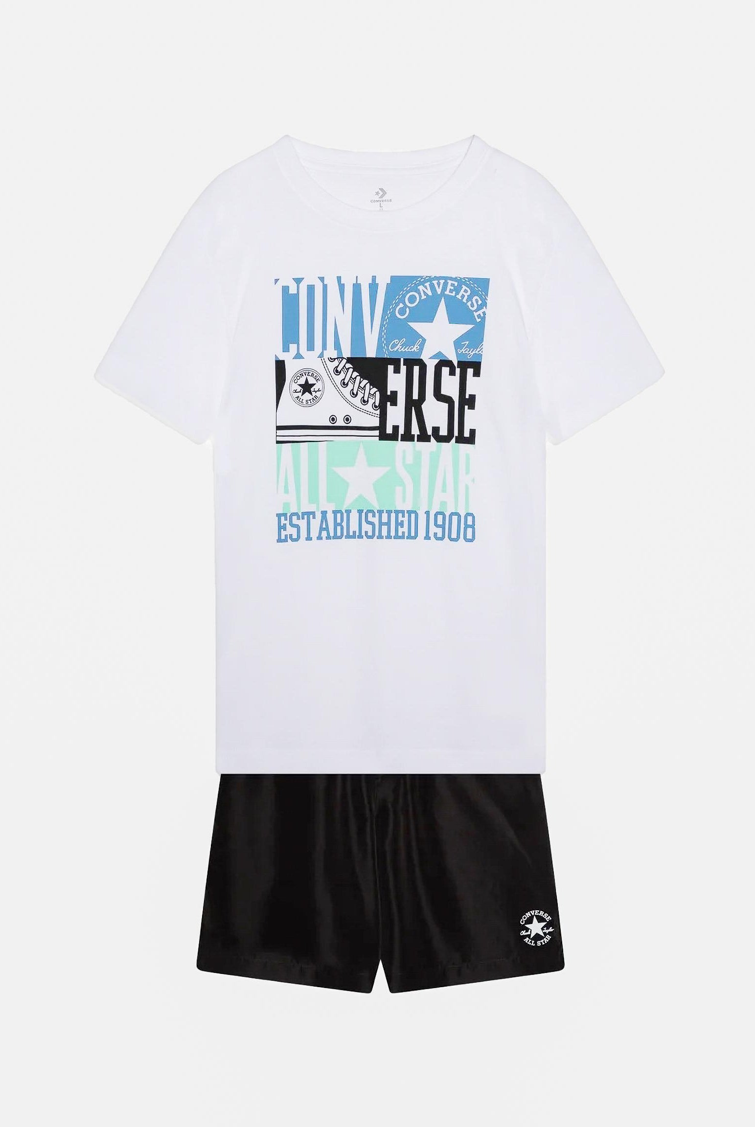 CONVERSE Completino bianco e nero per bambino e bambina con stampa logo 8CH259 023 CONVERSE