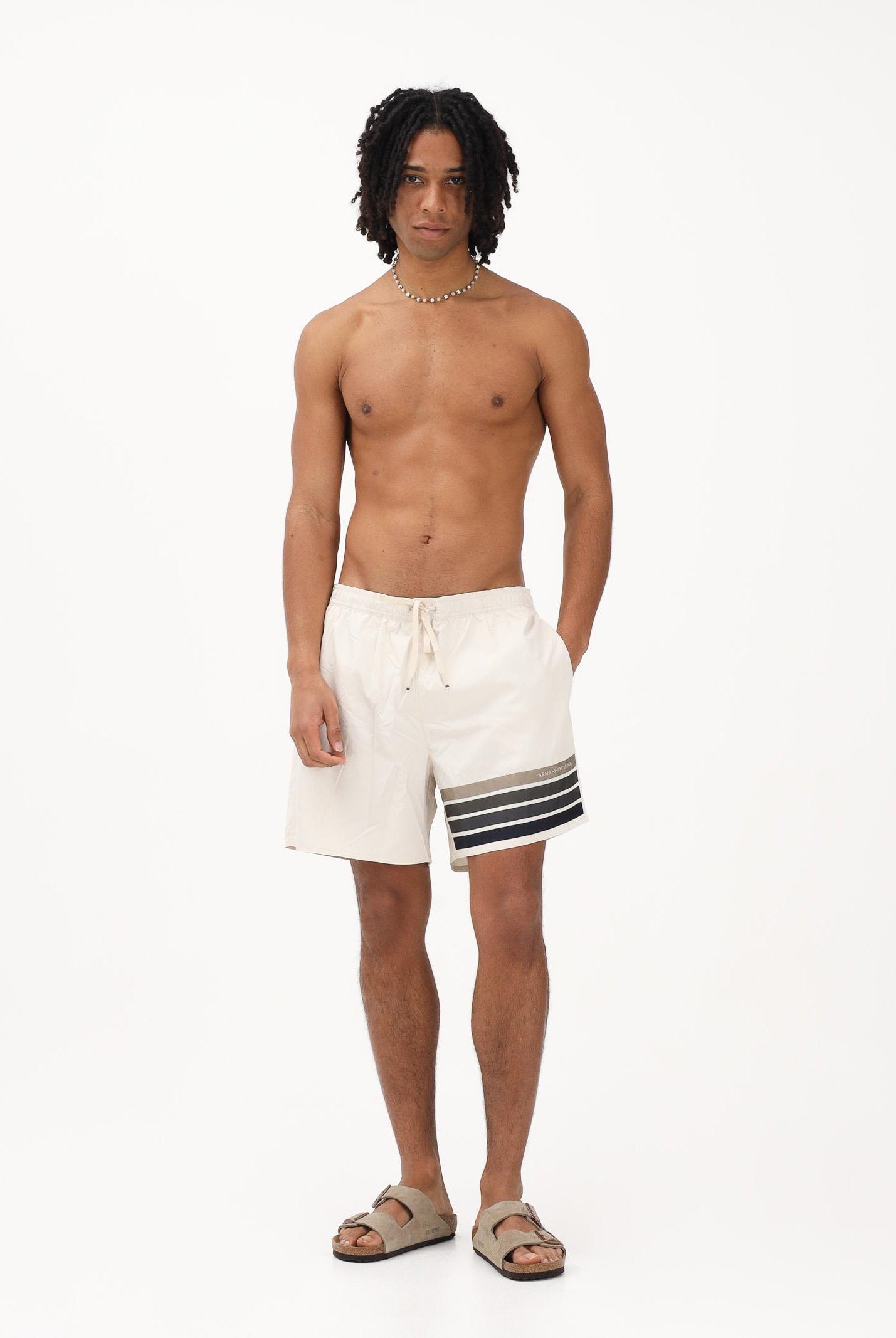 ARMANI EXCHANGE Shorts mare panna da uomo con stampa a righe XM000832AF22585 U1074 ARMANI EXCHANGE