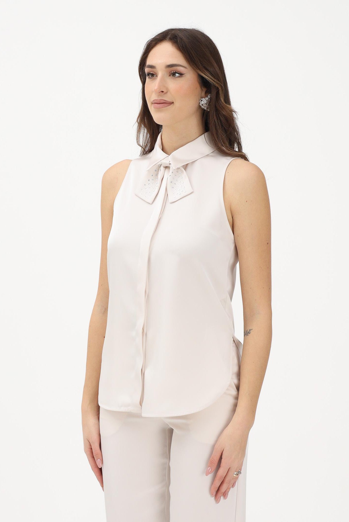 SIMONA CORSELLINI Camicia smanicata avorio da donna con papillon in strass P26CECA10101 V0359 SIMONA CORSELLINI