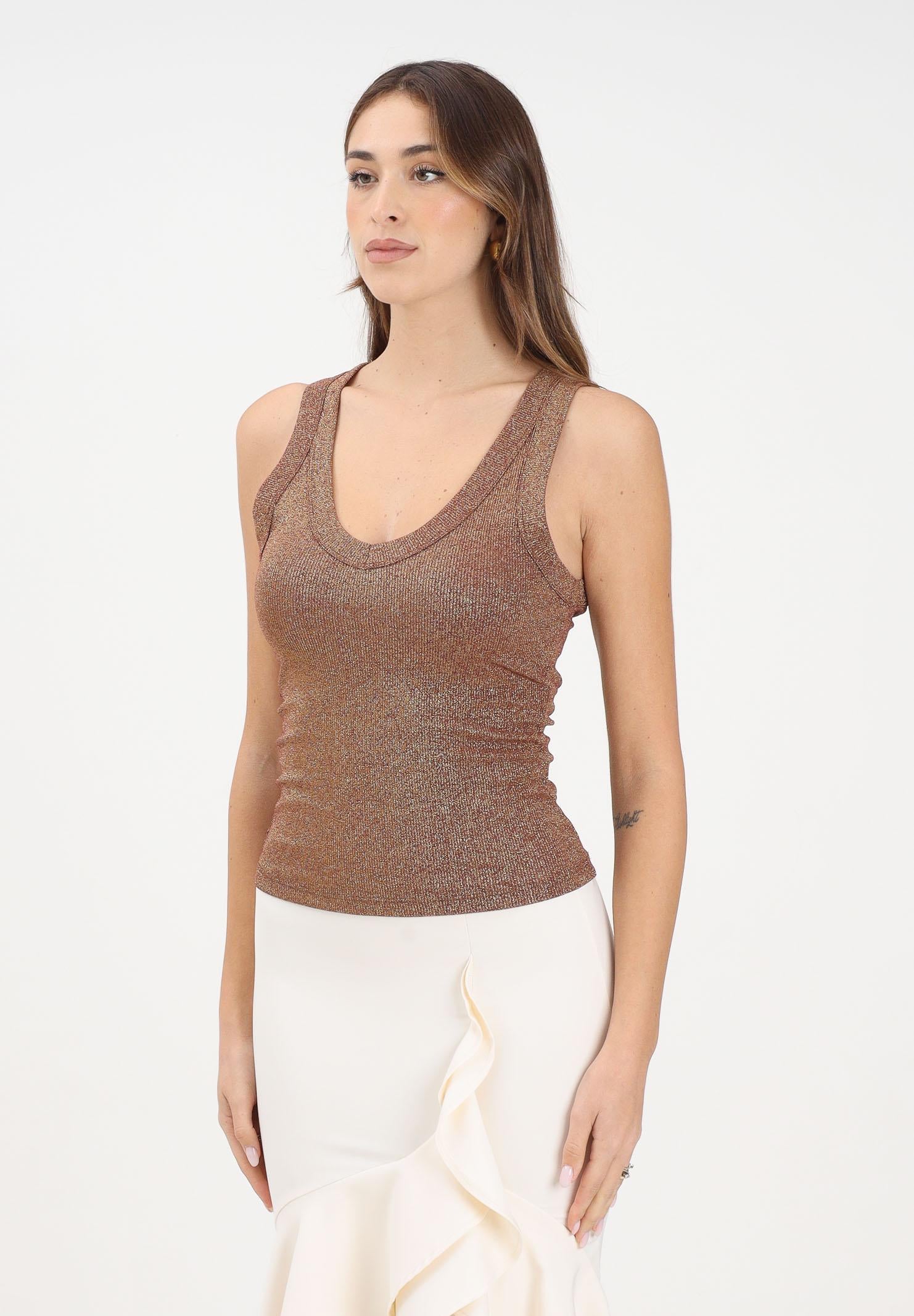 VICOLO Canotta bronzo da donna realizzata in un tessuto lavorato con filato lamé UF0060 BR VICOLO