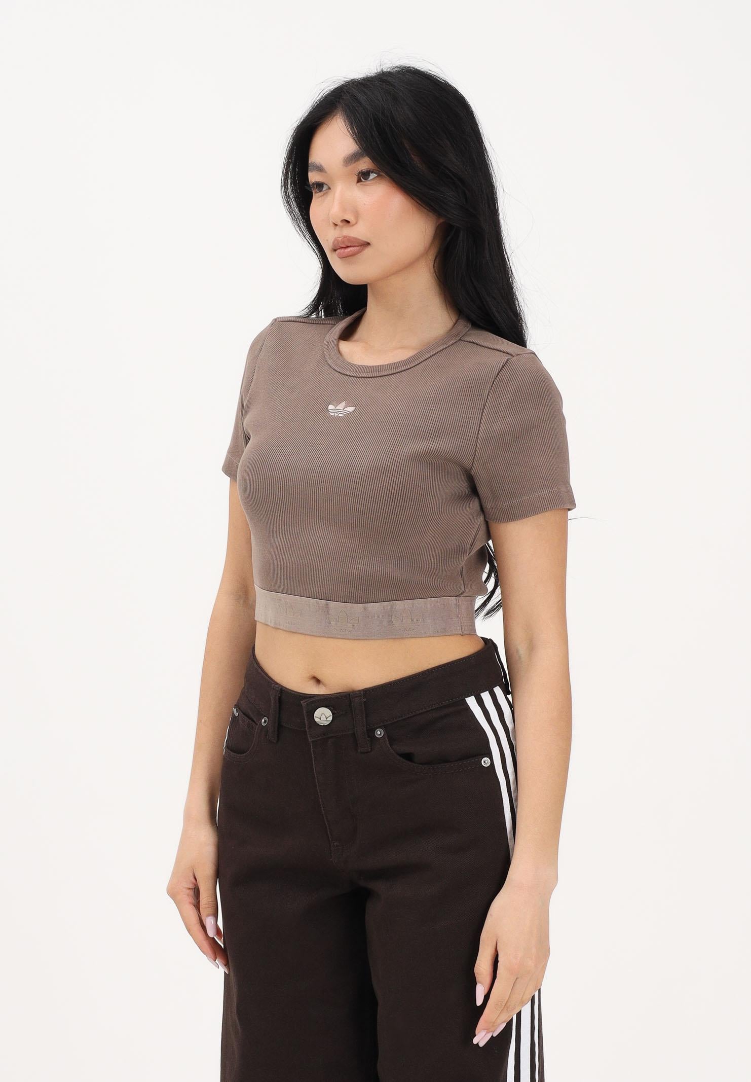 ADIDAS ORIGINALS T-shirt a manica corta Rib Essentials Washed marrone da donna KE3226 . ADIDAS ORIGINALS