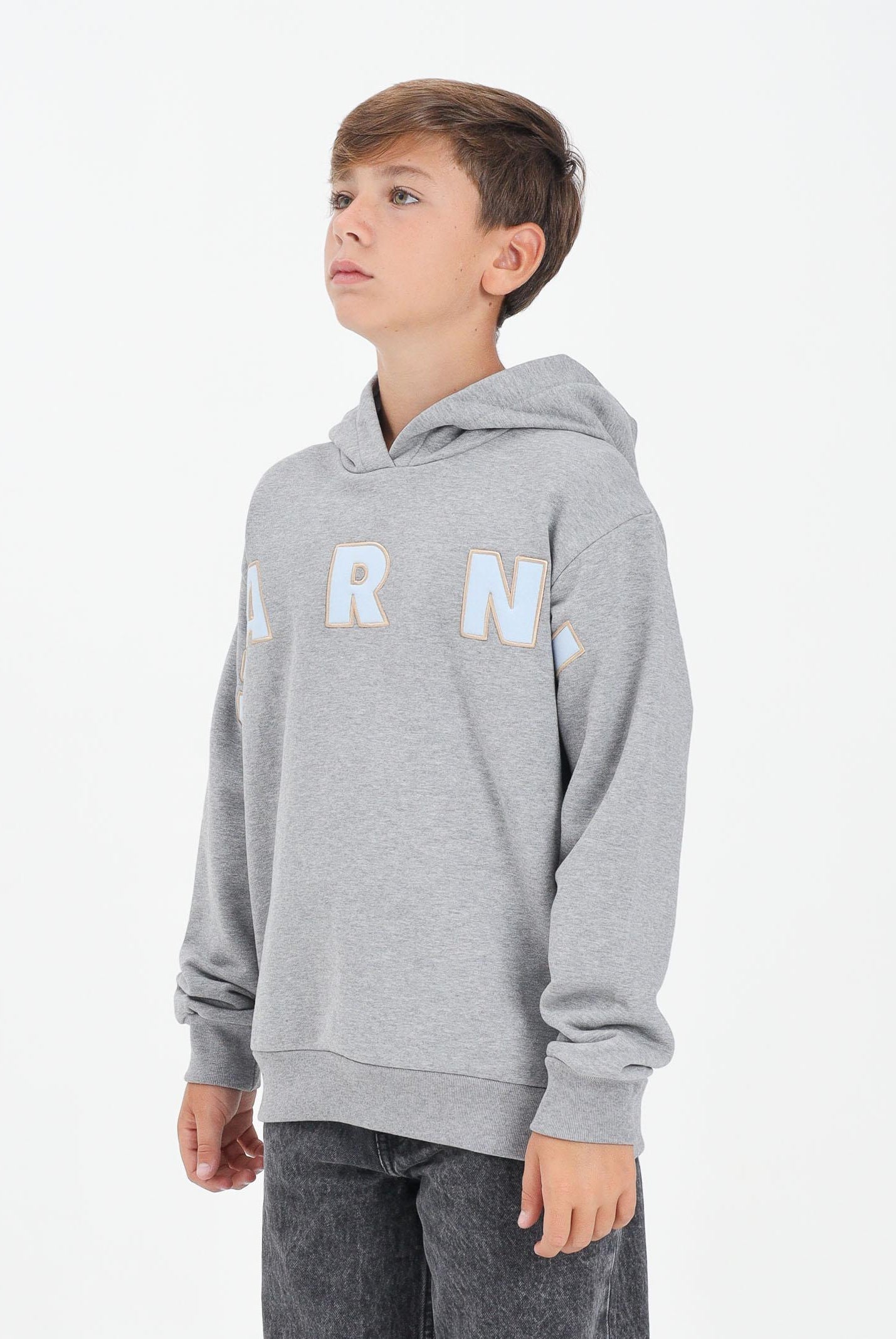 MARNI Felpa con cappuccio grigia per donna, ragazzi e bambini rifinita da logo Patch Marni ricamato M01266M00V0 0M923 MARNI