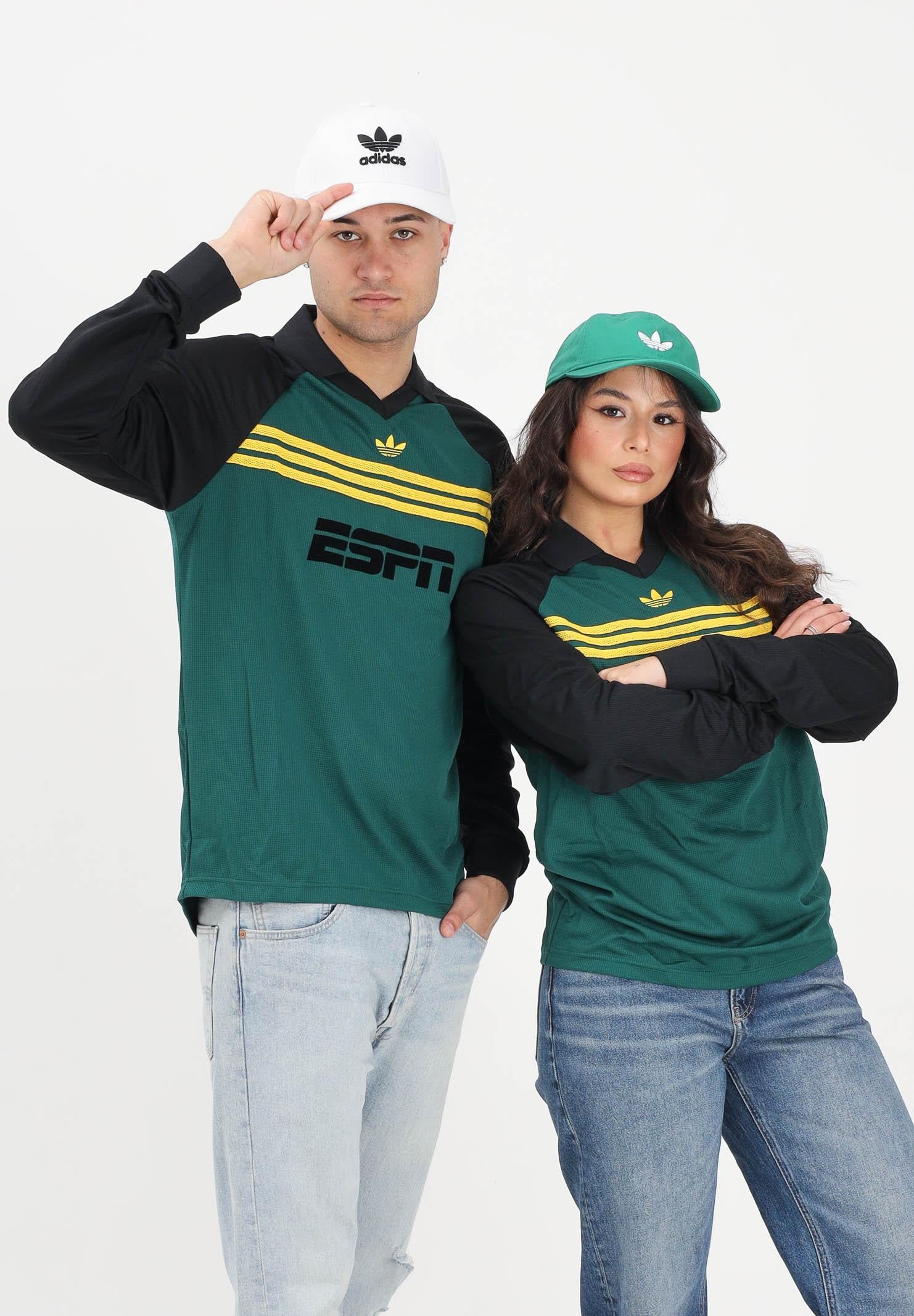 ADIDAS ORIGINALS Polo a manica lunga SPONSORED ARCHIVE verde e nera per uomo e donna KE3315 . ADIDAS ORIGINALS