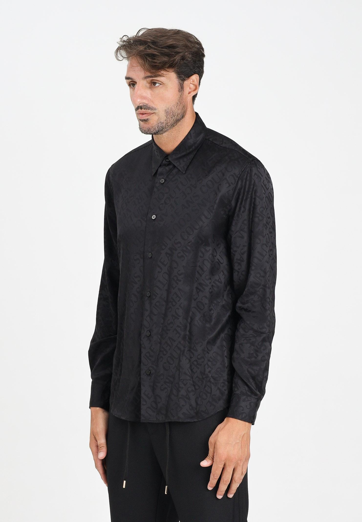 VERSACE JEANS COUTURE Camicia a manica lunga nera da uomo con motivo Liquify Logomania 79GAL2R0N0604 899 VERSACE JEANS COUTURE