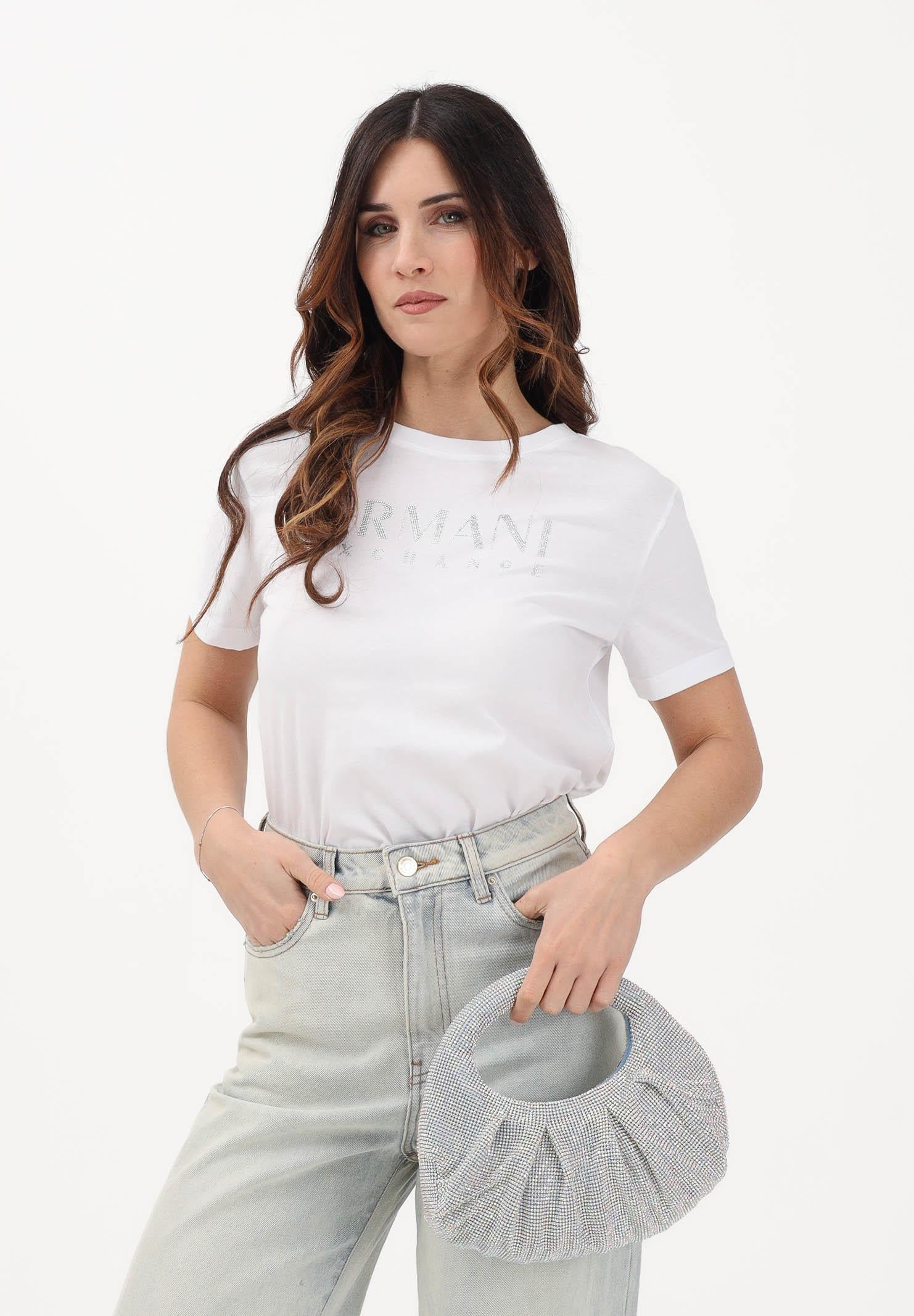 ARMANI EXCHANGE T-shirt a manica corta bianca da donna con logo in strass XW002294AF17172 U0002 ARMANI EXCHANGE