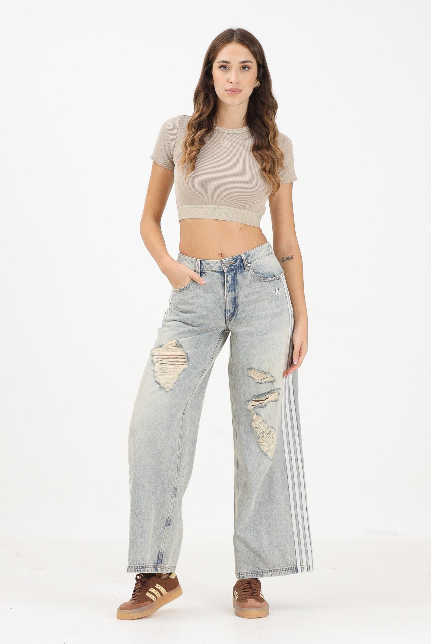 ADIDAS ORIGINALS Jeans LOOSE DENIM DESTRESSED in denim chiaro da donna KE3301 ADIDAS ORIGINALS