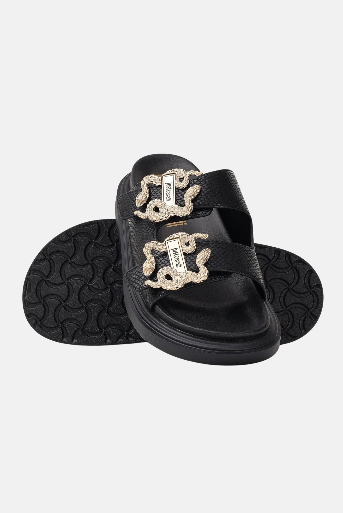 JUST CAVALLI Ciabatte nere da donna con fibbia logo 80RA3S91ZSE36 899 JUST CAVALLI