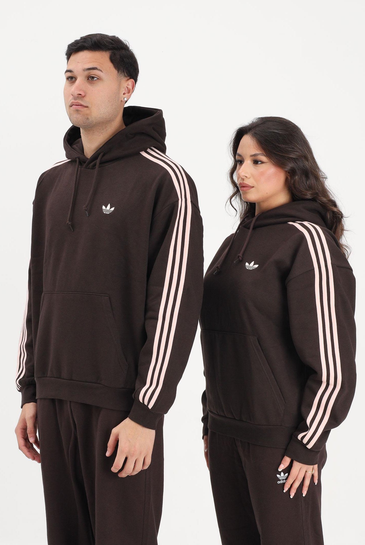 ADIDAS ORIGINALS Felpa con cappuccio ADICOLOR CLASSICS 3 STRIPES marrone e rosa per uomo e donna KE0880 . ADIDAS ORIGINALS