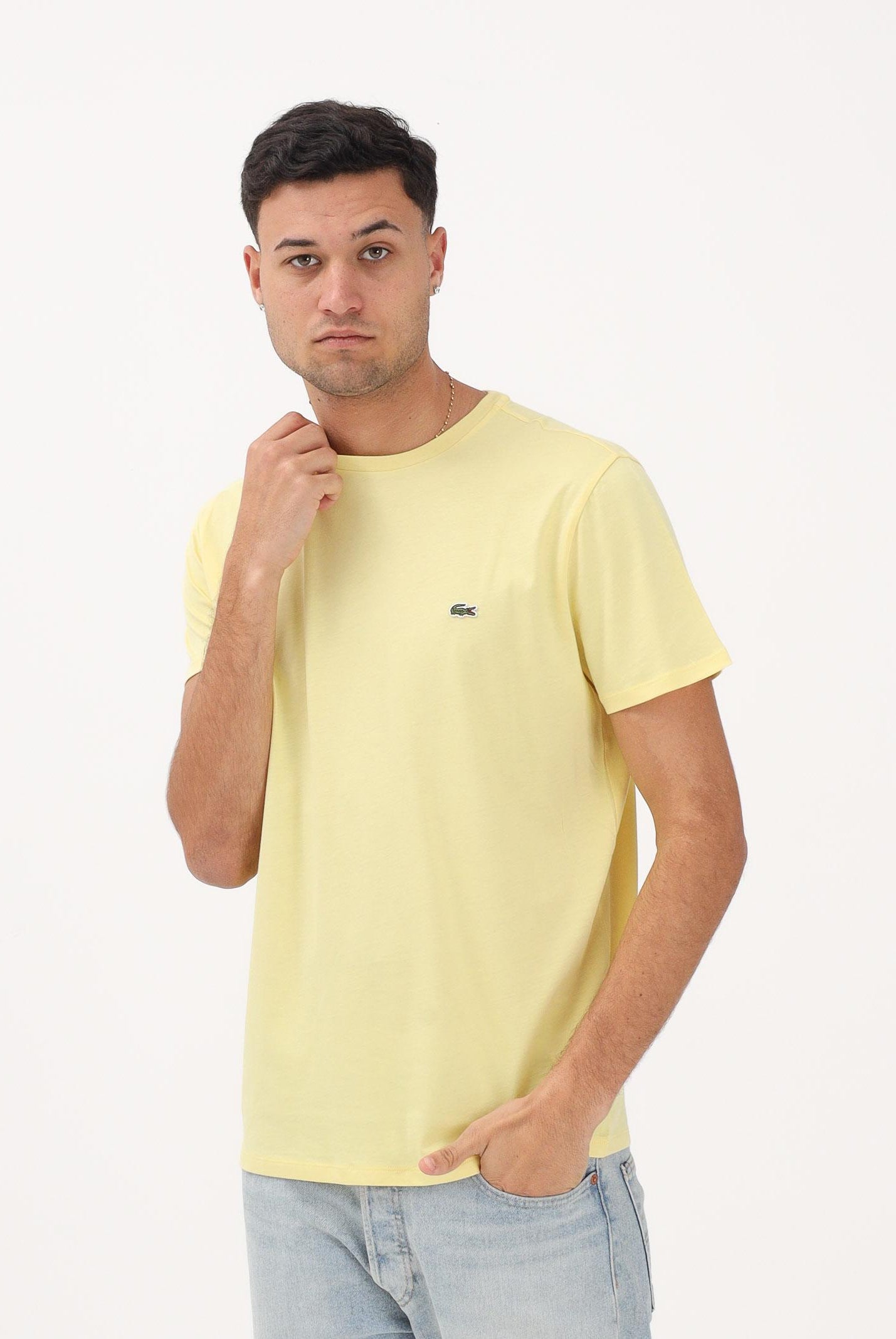 LACOSTE T-shirt a manica corta gialla per uomo e donna con patch logo TH6709 107 LACOSTE