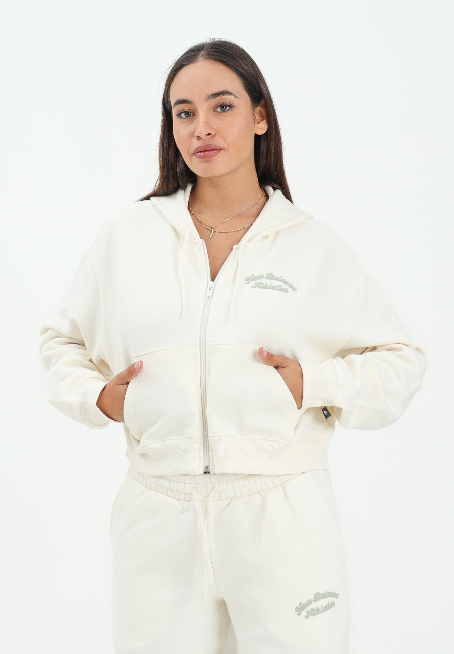 NEW BALANCE felpa con zip panna da donna con interno felpato WJ53509PEF NEW BALANCE