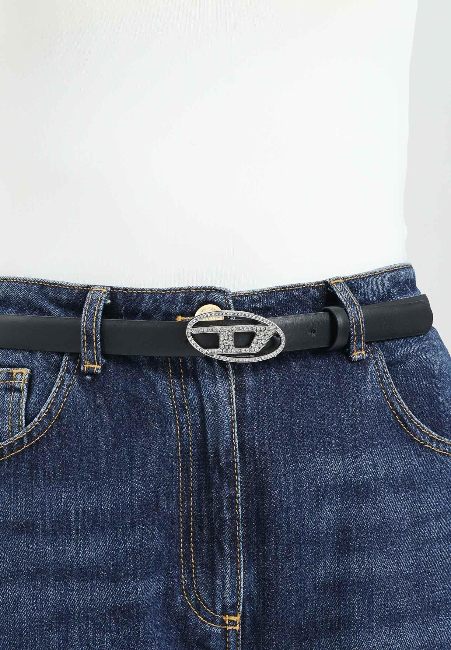 DIESEL Cintura nera da donna con fibbia impreziosita da strass J02524KXBLR K900 DIESEL