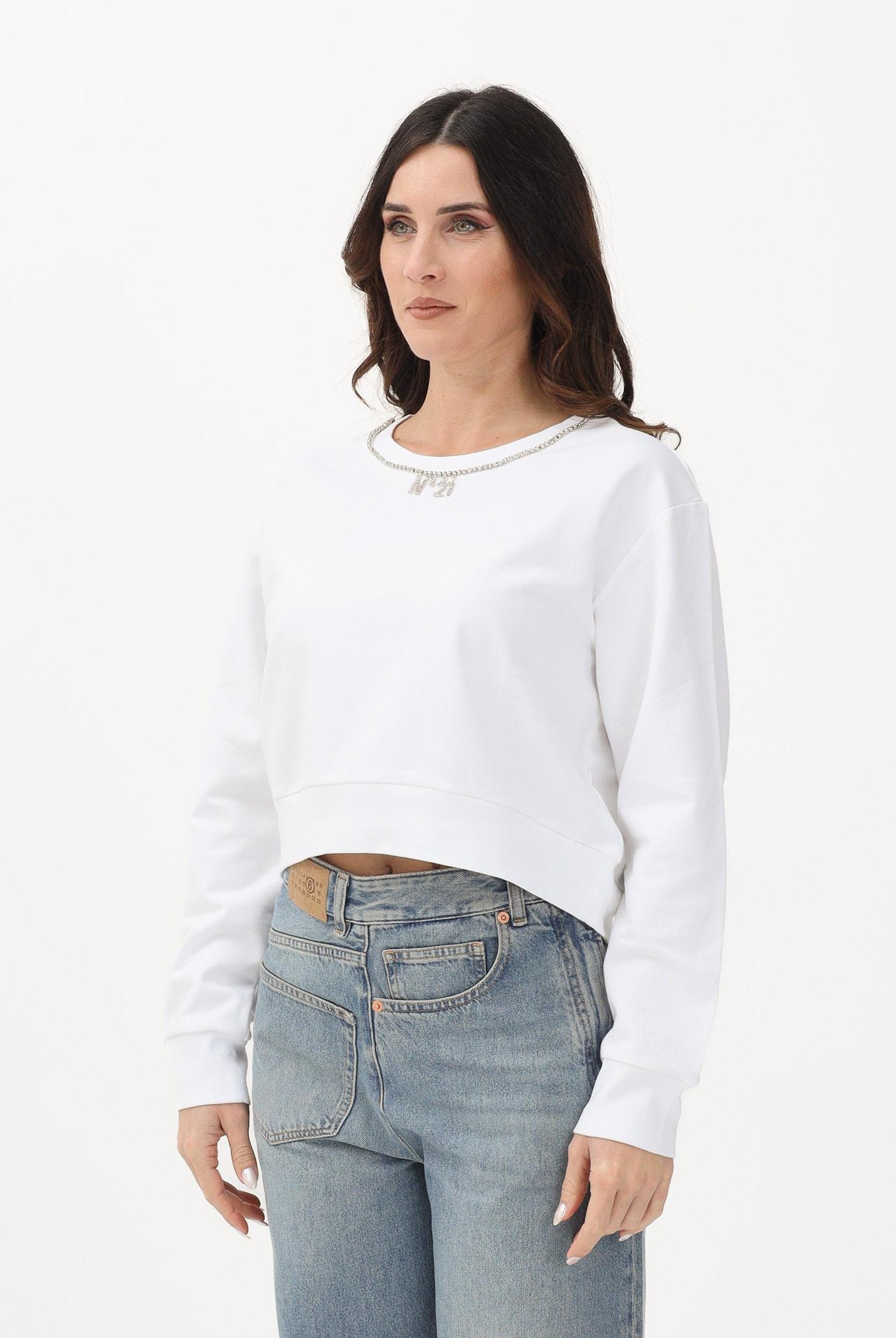 N21 Felpa girocollo bianca per donna, ragazze e bambine con dettaglio gioiello N210CRN0487 0N100 N21