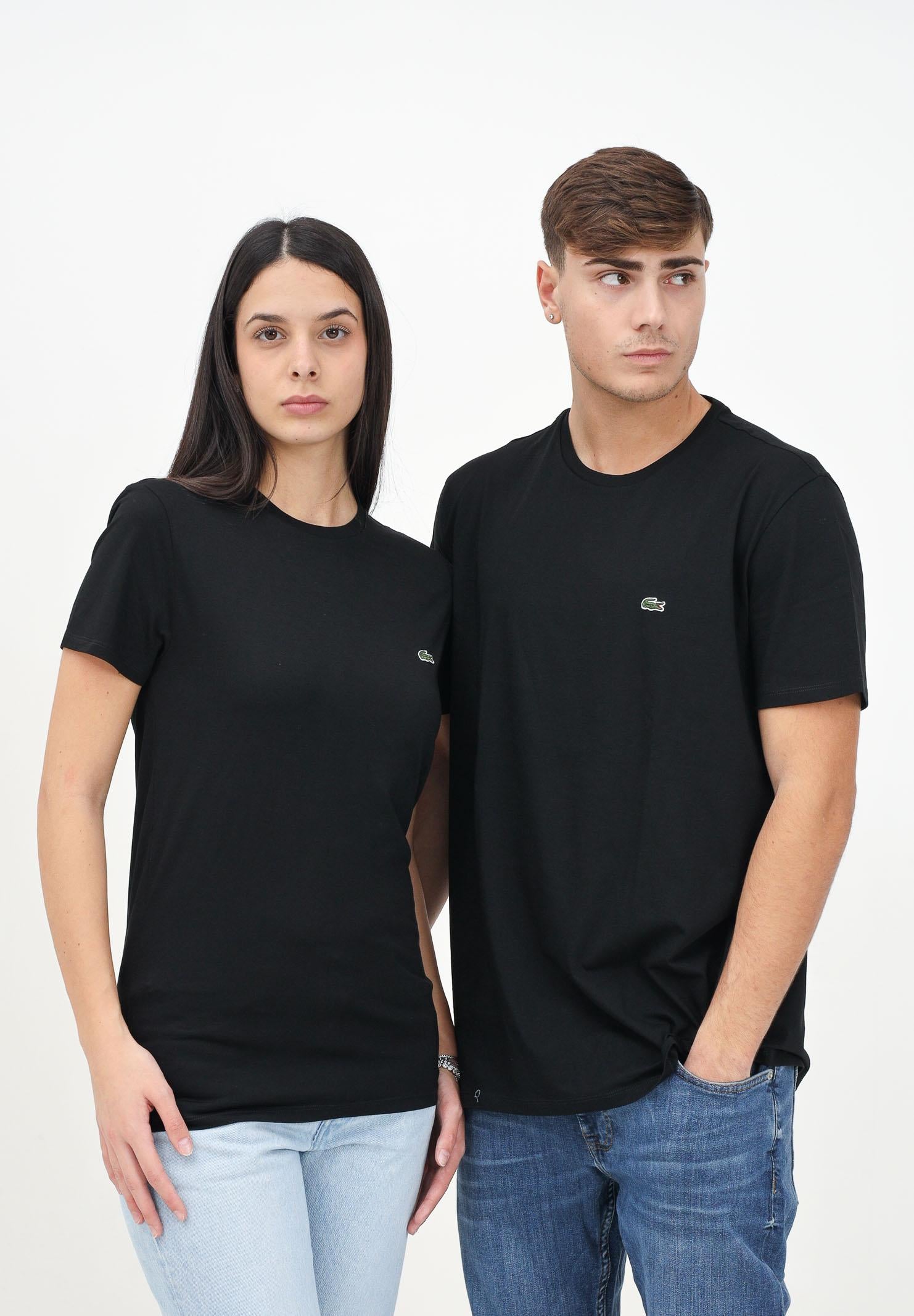 LACOSTE T-shirt a manica corta nera per uomo e donna con patch logo TH6709 031 LACOSTE