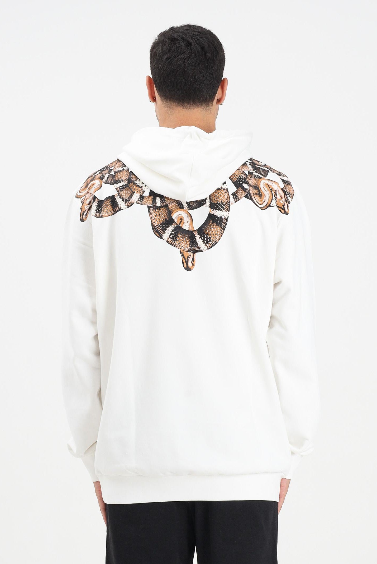 MARCELO BURLON COUNTY OF MILAN Felpa con cappuccio bianca da uomo caratterizzata da stampa di serpente F5CAMAHS066 013 MARCELO BURLON COUNTY OF MILAN
