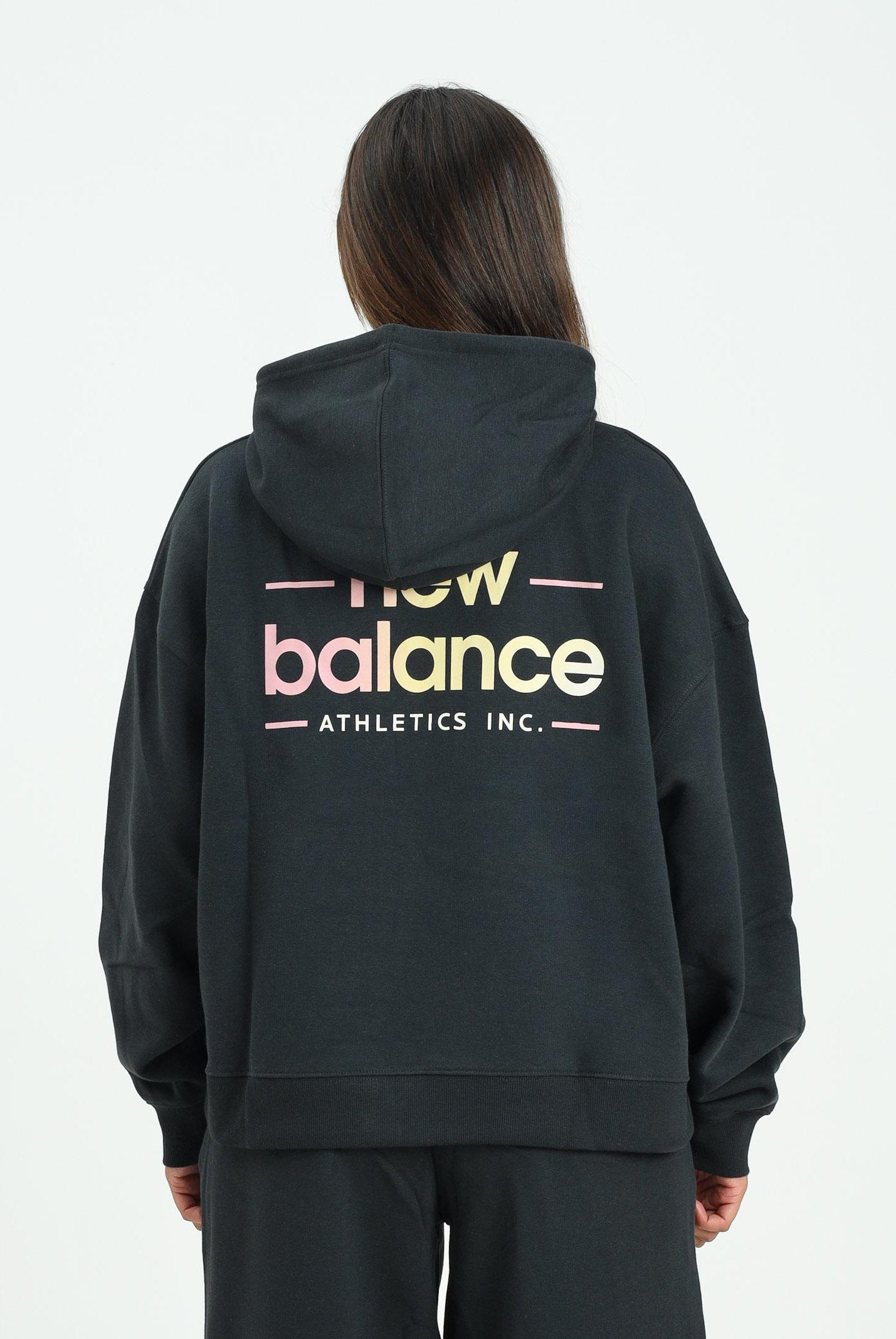 NEW BALANCE Felpa con zip Reimagined Fleece Oversized nera da donna WT53515BK . NEW BALANCE