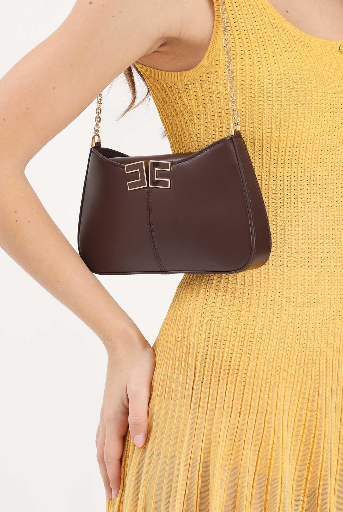 ELISABETTA FRANCHI Borsa a spalla cacao da donna con dettaglio logo BS93A61E2 644 ELISABETTA FRANCHI