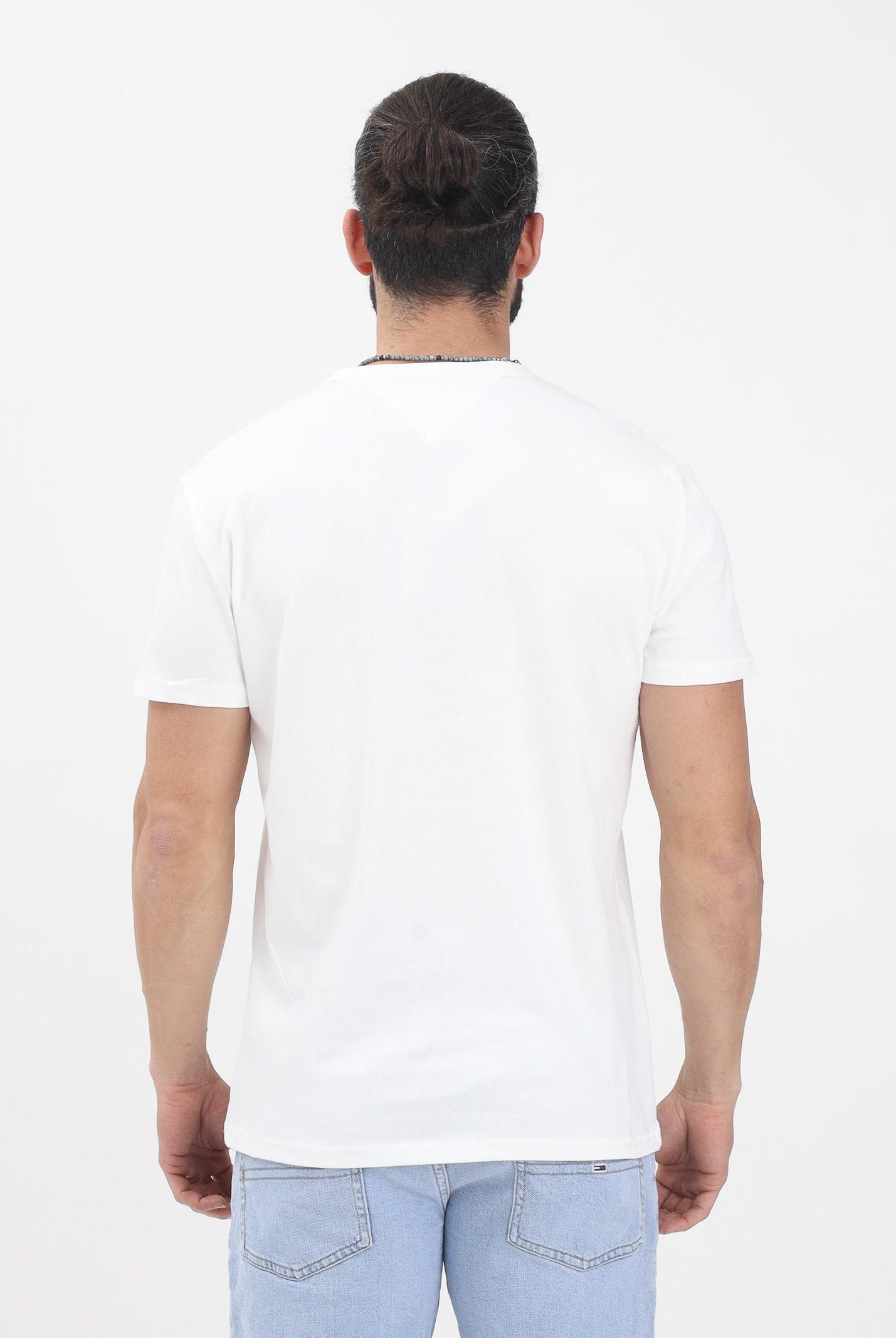 TOMMY JEANS T-shirt a manica corta bianca da uomo con ricamo logo DM0DM20322 YBL TOMMY JEANS