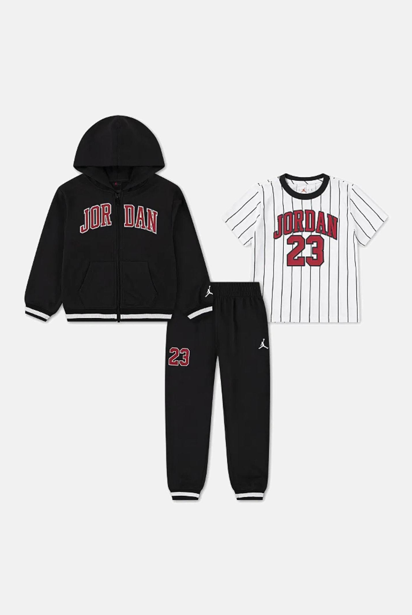 JORDAN Tuta nera per bambino e bambina composta da felpa, pantalone e t-shirt 85F275 023 JORDAN