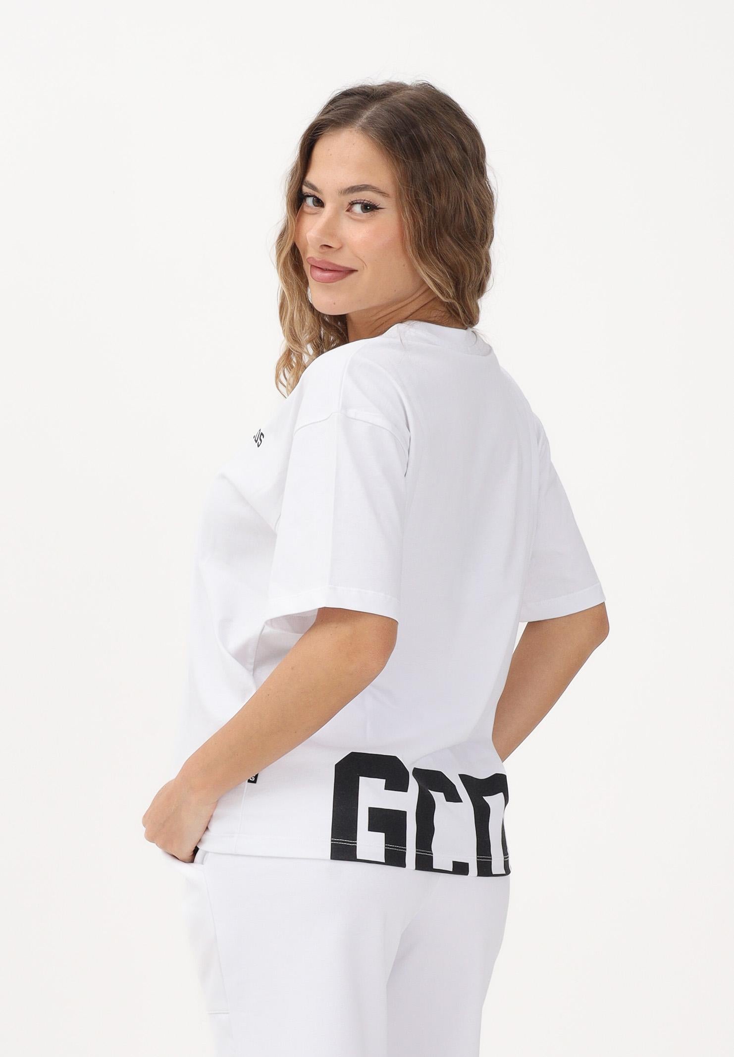 GCDS T-shirt a manica corta bianca per donna, ragazzi e bambini con maxi stampa sul retro Z0UJQC587J105 100B GCDS