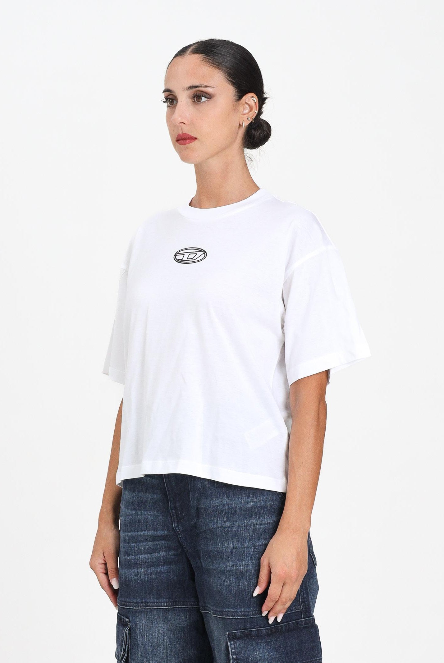DIESEL T-shirt a manica corta bianca per donna e ragazze con logo Oval D J0242800YI9 K100 DIESEL