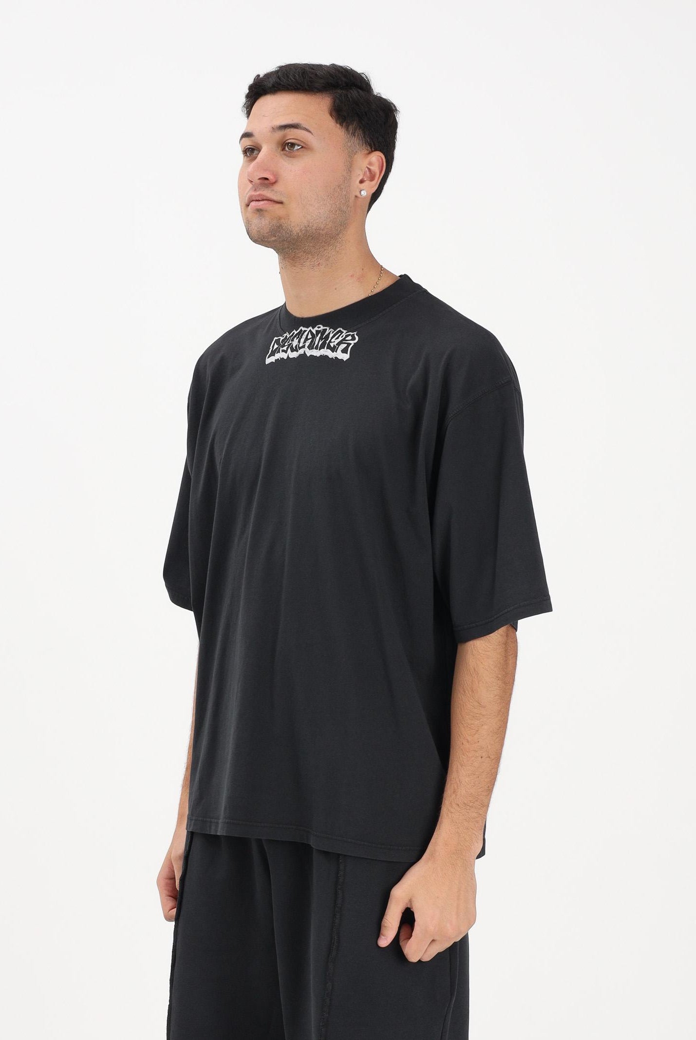 DISCLAIMER T-shirt a manica corta nera da uomo con logo al collo 26EDS55423 NE DISCLAIMER