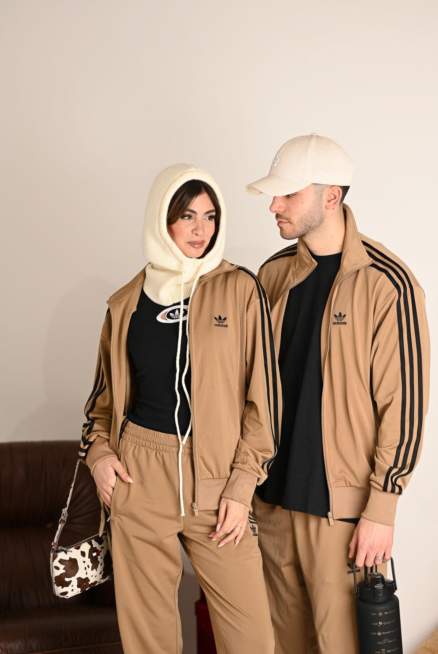 ADIDAS ORIGINALS Felpa con zip adicolor Classics Firebird beige da uomo JY6366 . ADIDAS ORIGINALS