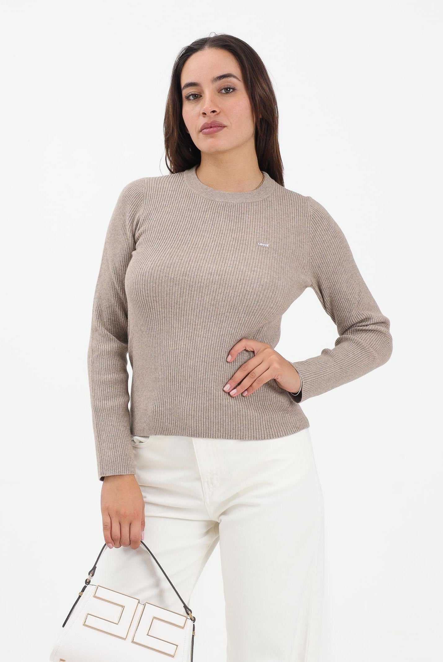 LEVI'S® Maglioncino girocollo beige da donna realizzato in tessuto a costine A0719-0037 LEVI'S®