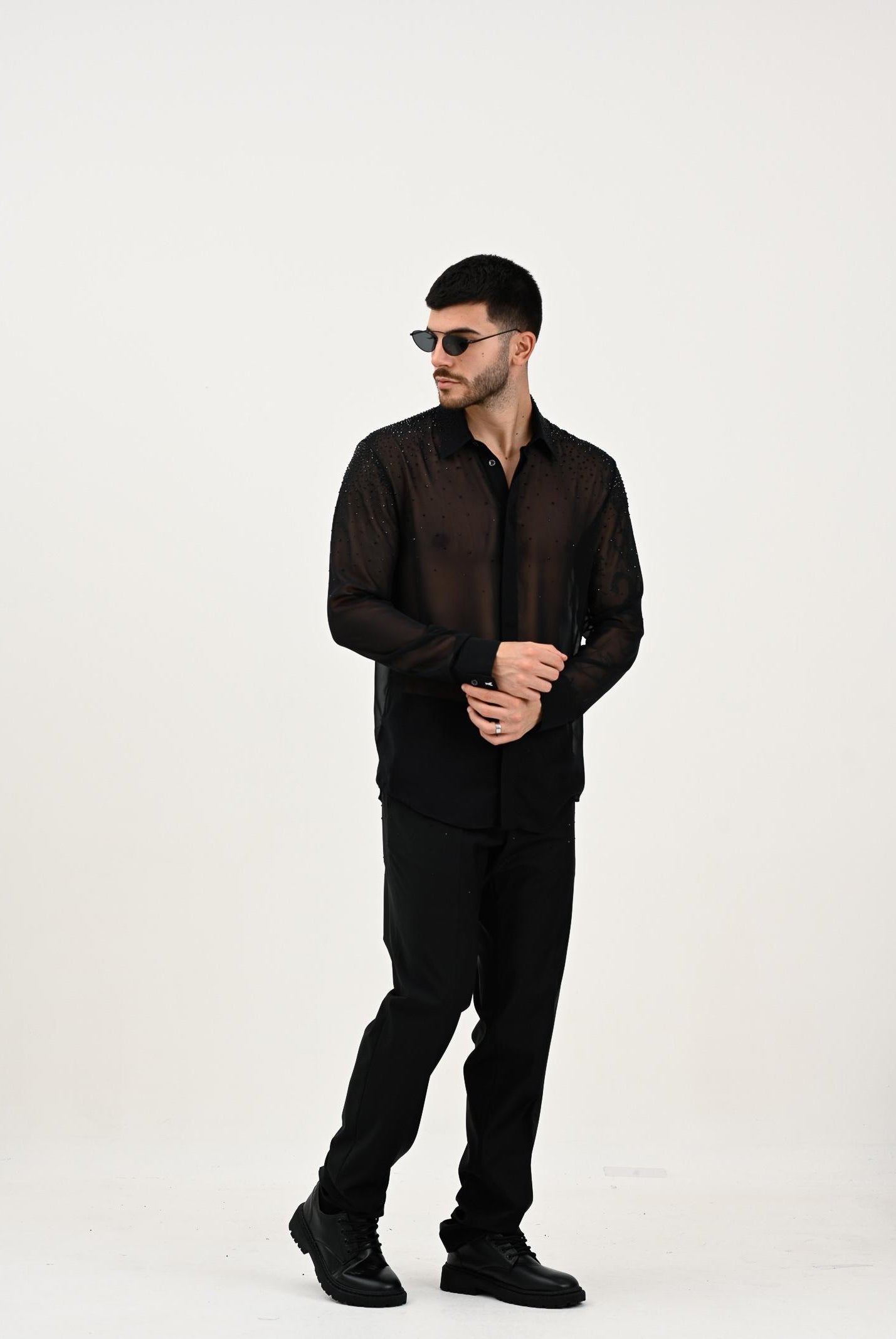 PATRIZIA PEPE Camicia nera da uomo arrichita da strass 5C0334A685 K103 PATRIZIA PEPE