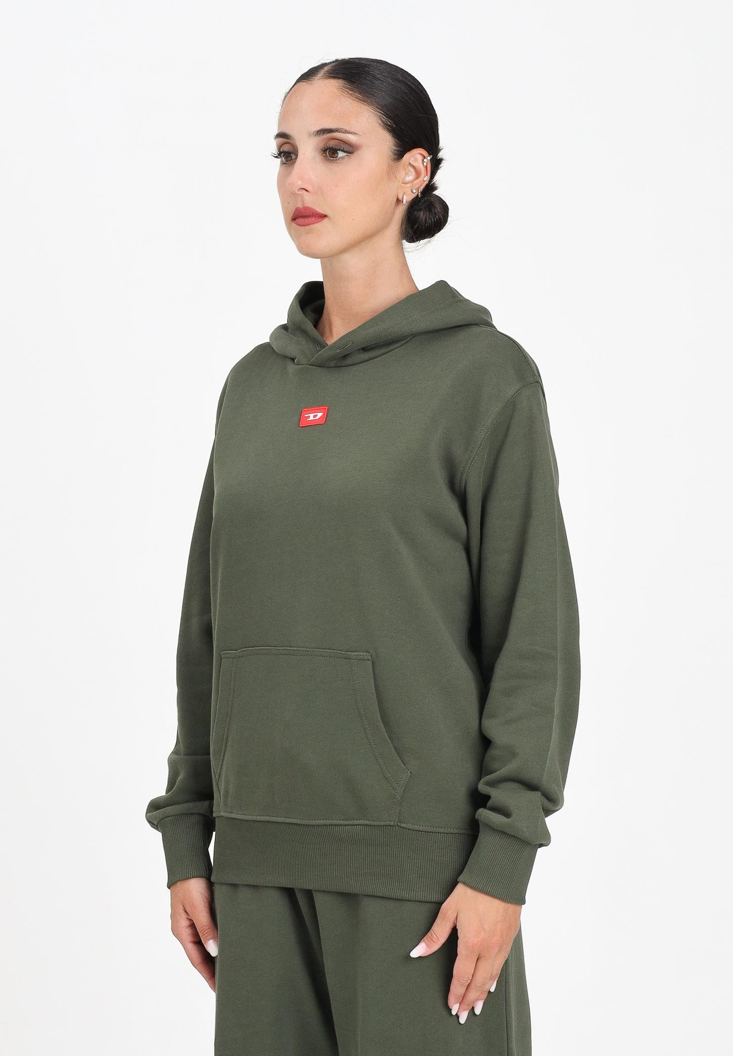 DIESEL Felpa con cappuccio verde militare per donna, ragazzi e bambini rifinita da patch D J025020GEAD K513 DIESEL