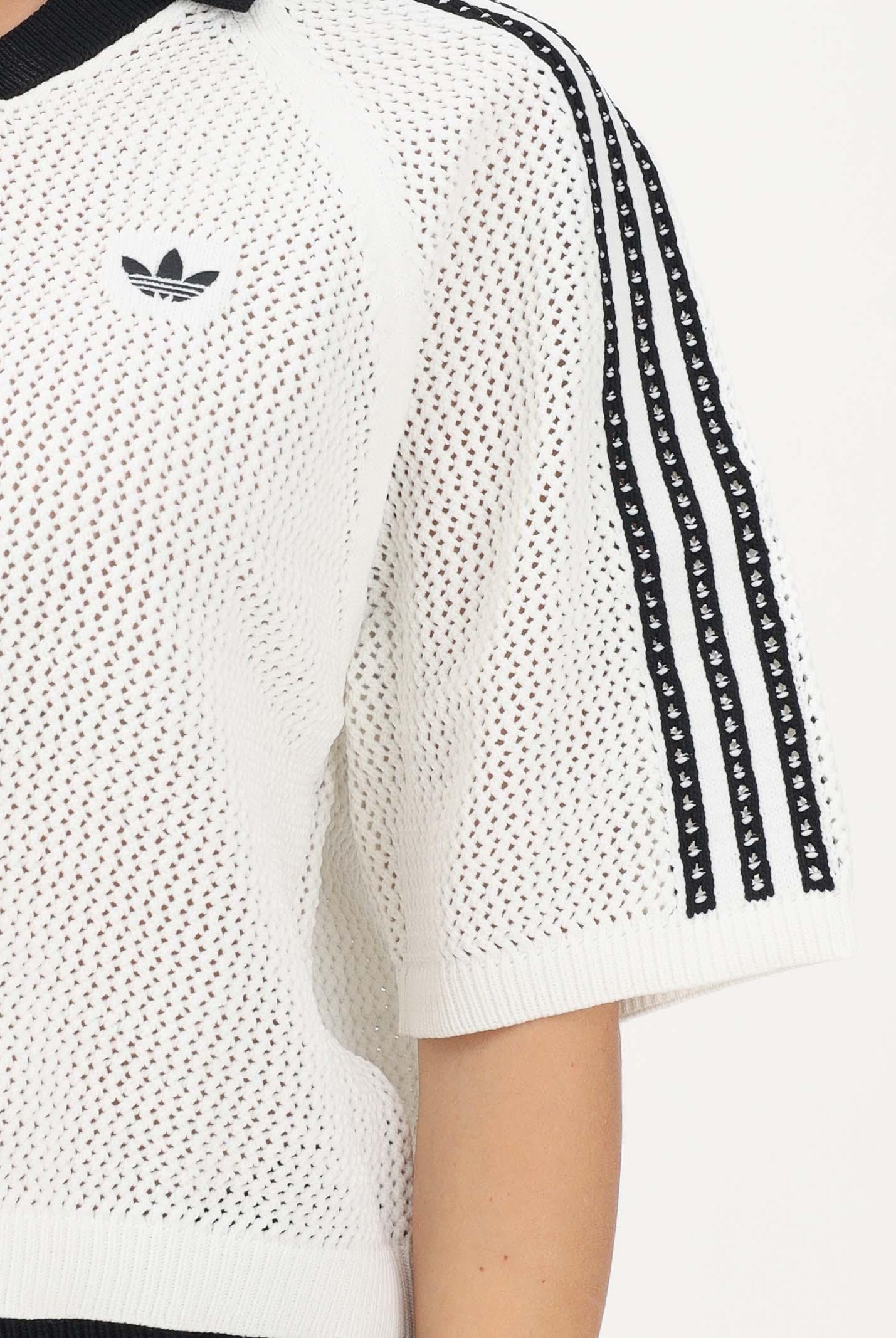 ADIDAS ORIGINALS Polo a manica corta KNITTED CROCHET bianca da donna KC6490 . ADIDAS ORIGINALS