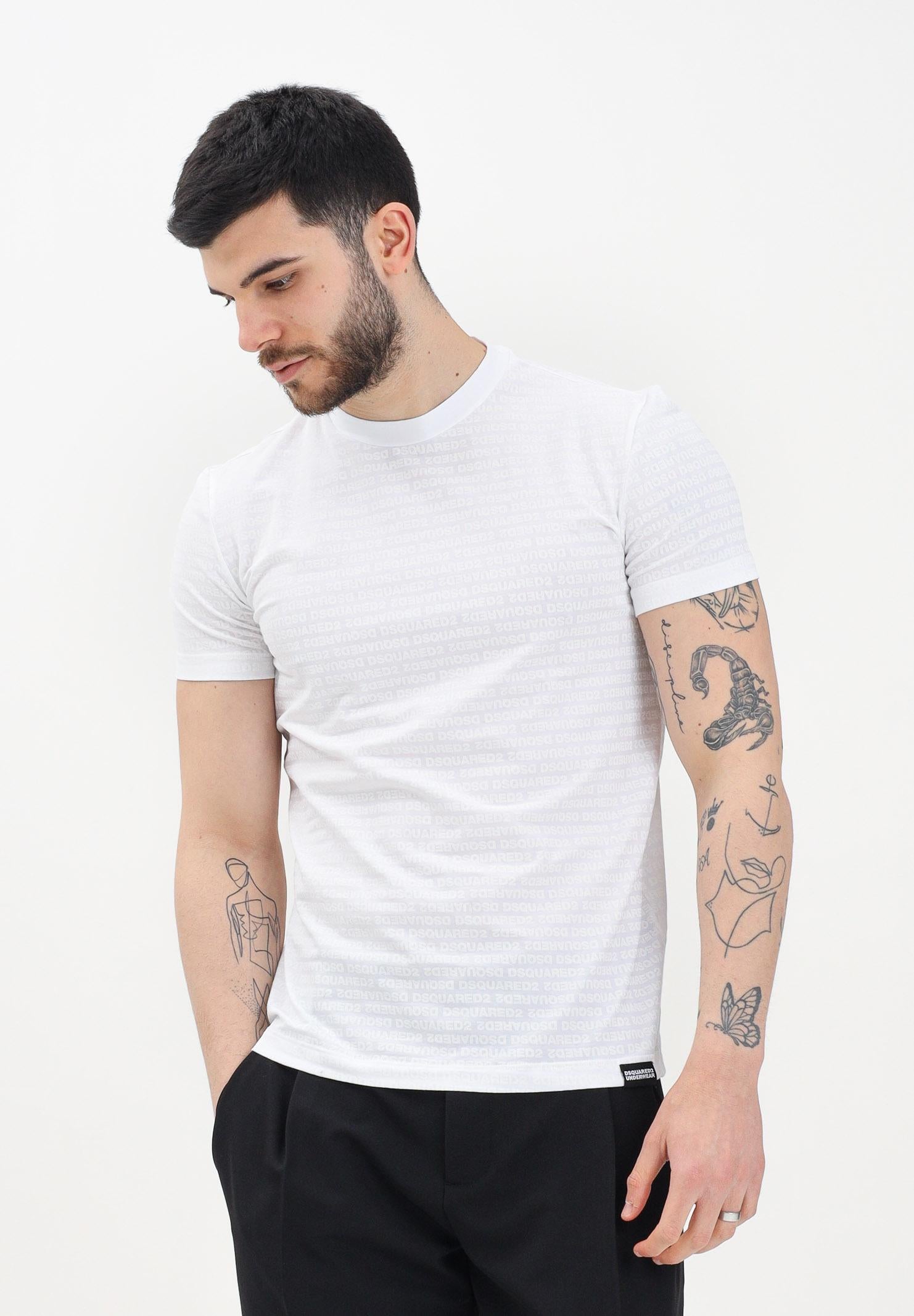 DSQUARED2 T-shirt a manica corta bianca da uomo con micro-logo all-over D9H135510T 100 DSQUARED2