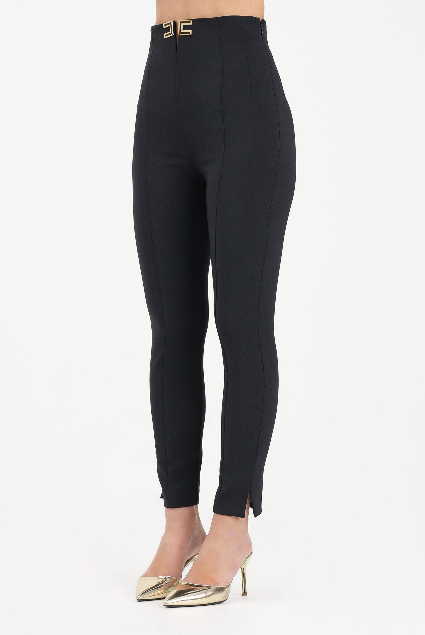 ELISABETTA FRANCHI Pantalone elegante nero da donna con dettagli logo PA16361E2 110 ELISABETTA FRANCHI