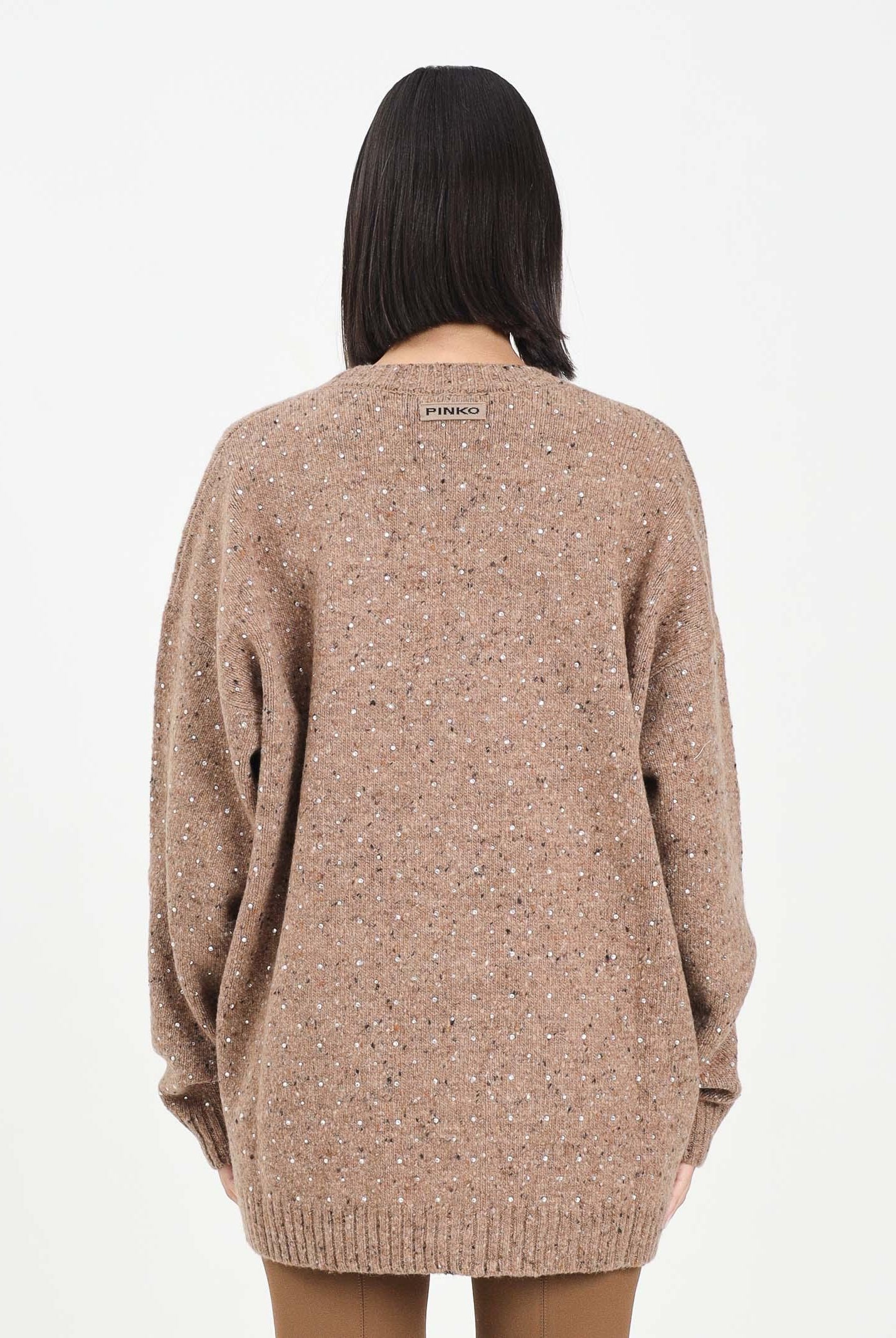 PINKO Cardigan beige da donna in tessuto bouclé con strass 105739A2U4 C3Z PINKO