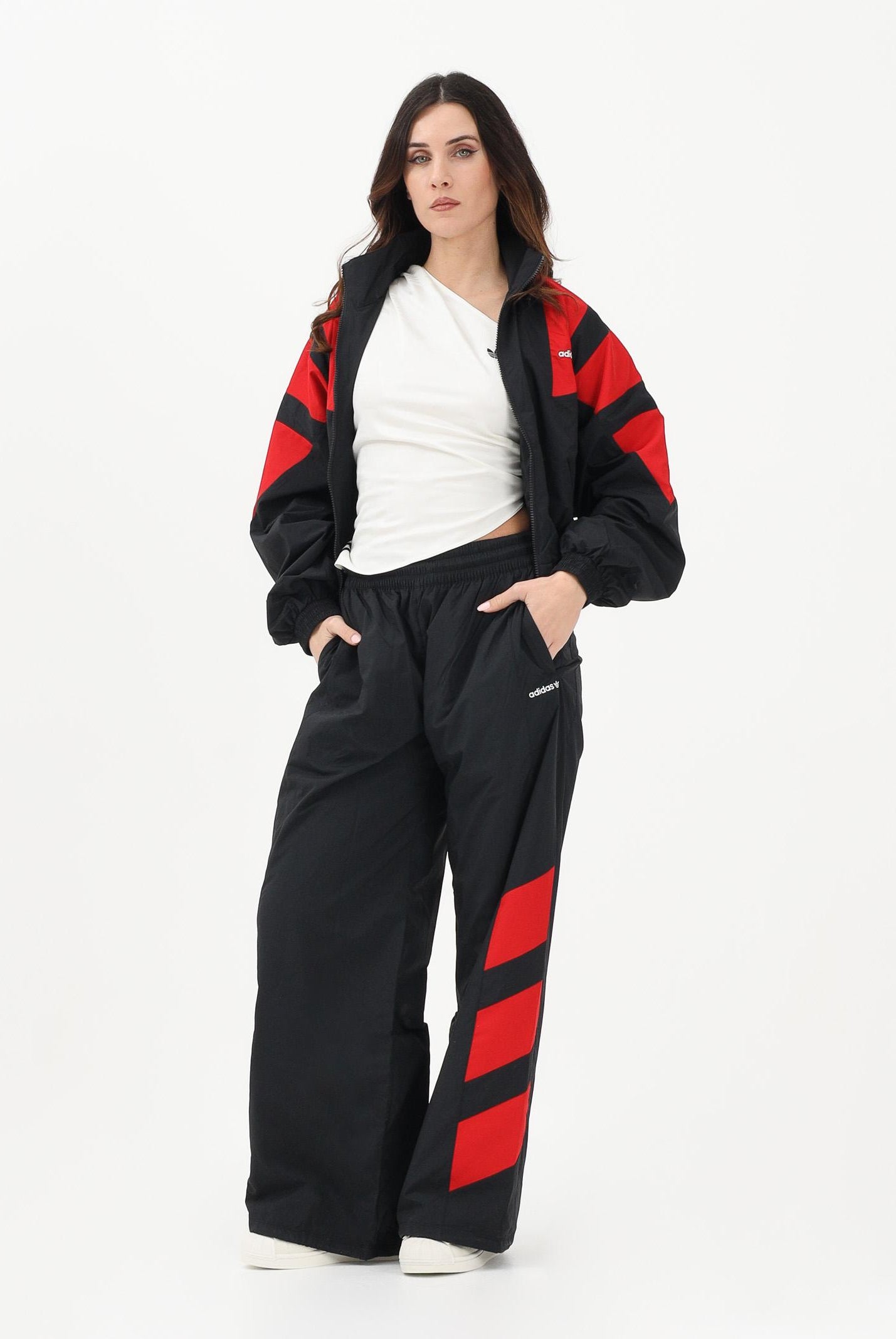 ADIDAS ORIGINALS Pantalone sportivo Blocked Washed nero e rosso da donna KE5037 . ADIDAS ORIGINALS
