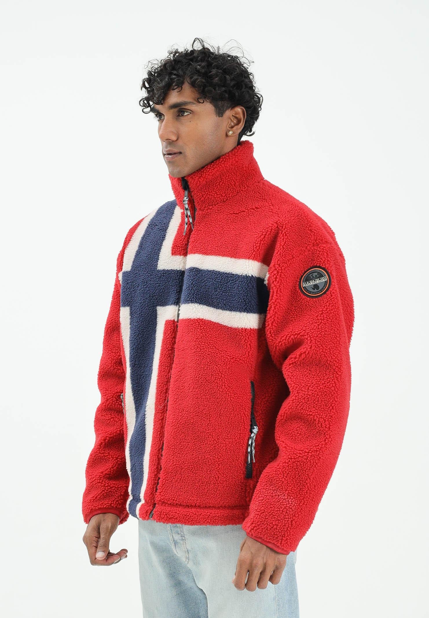 NAPAPIJRI Felpa con zip in Pile Fiemme rossa da uomo NP0A88TCFZF1 . NAPAPIJRI