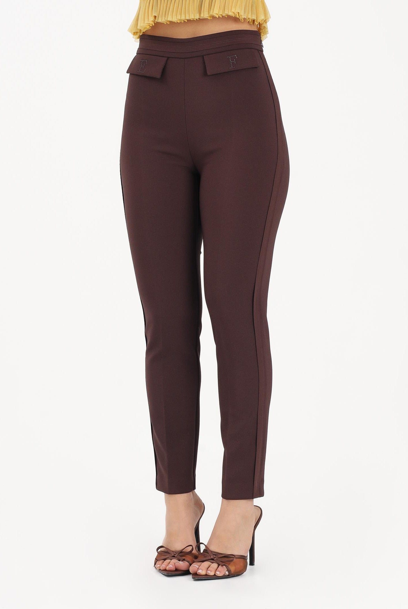 ELISABETTA FRANCHI Pantalone elegante cacao da donna con logo ricamato PA17061E2 644 ELISABETTA FRANCHI