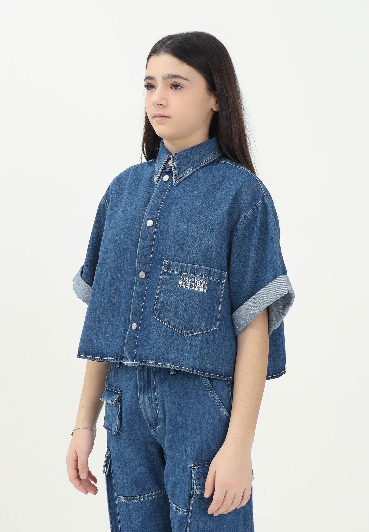 MAISON MARGIELA Camicia in denim azzurro per donna, ragazze e bambine con maniche corte e risvolto M60763MM04S M601 MAISON MARGIELA