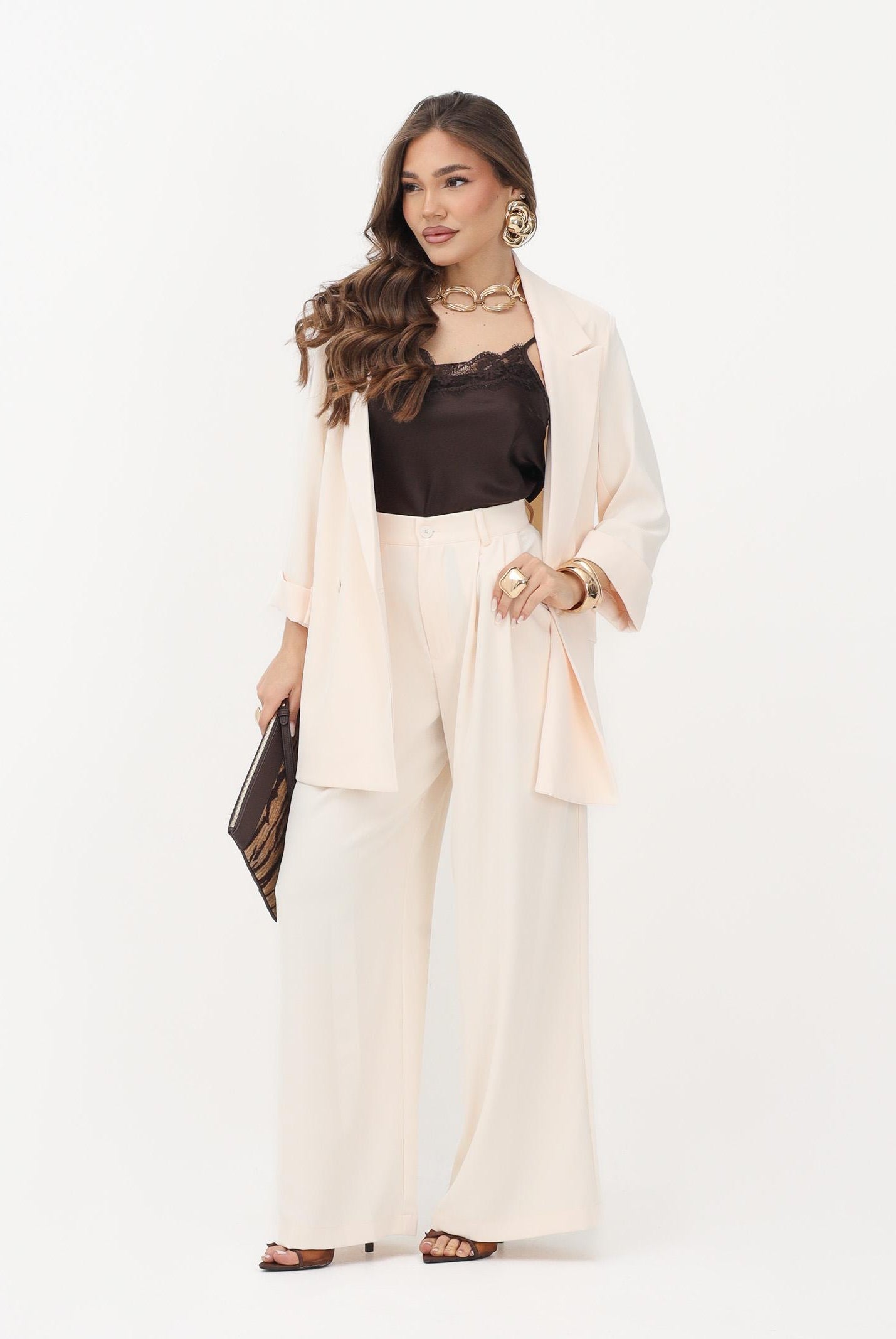VICOLO Pantalone a palazzo crema da donna TAB1692 RO VICOLO