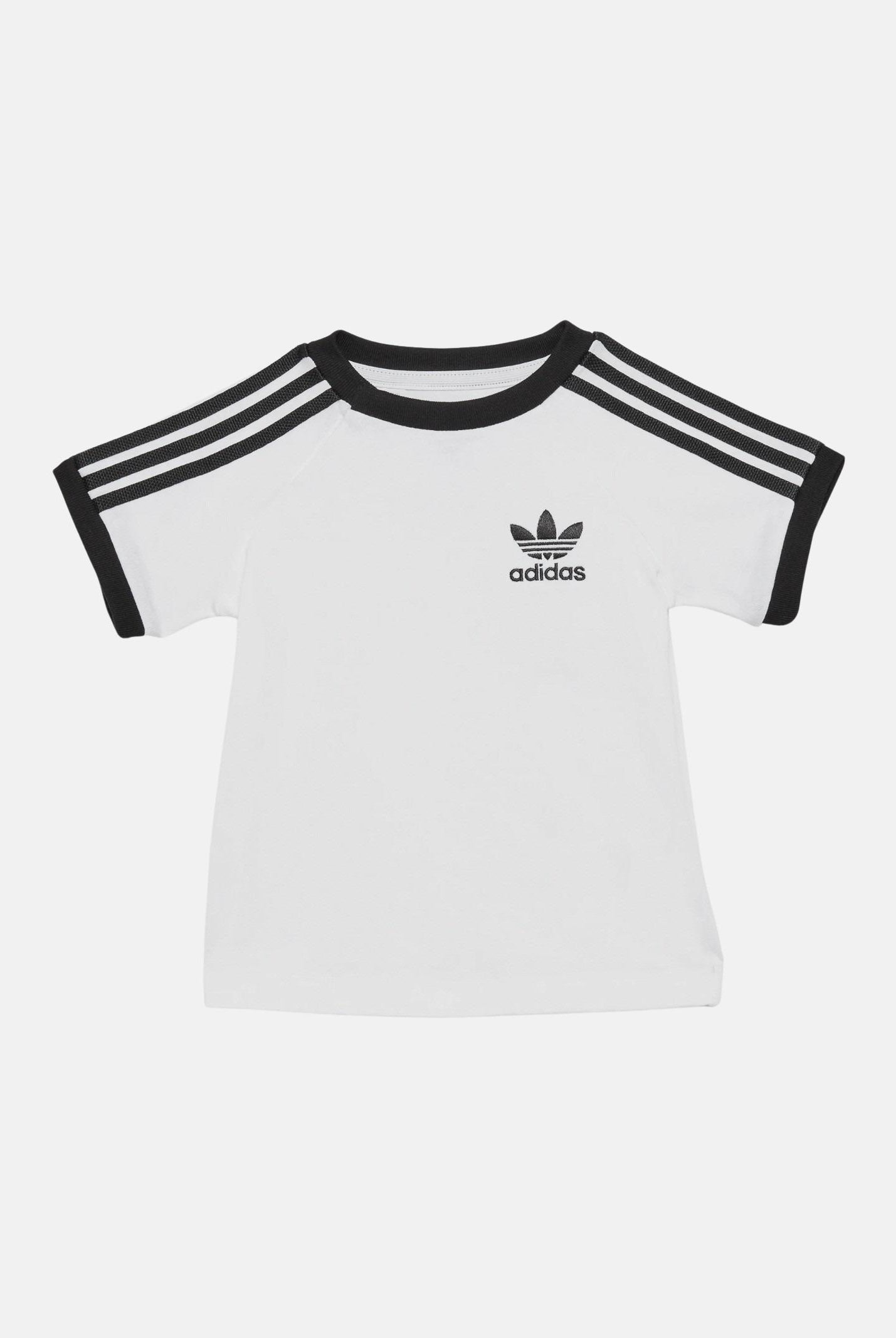 ADIDAS ORIGINALS T-shirt a manica corta 3 Stripes bianca e nera da neonato JE0519 . ADIDAS ORIGINALS