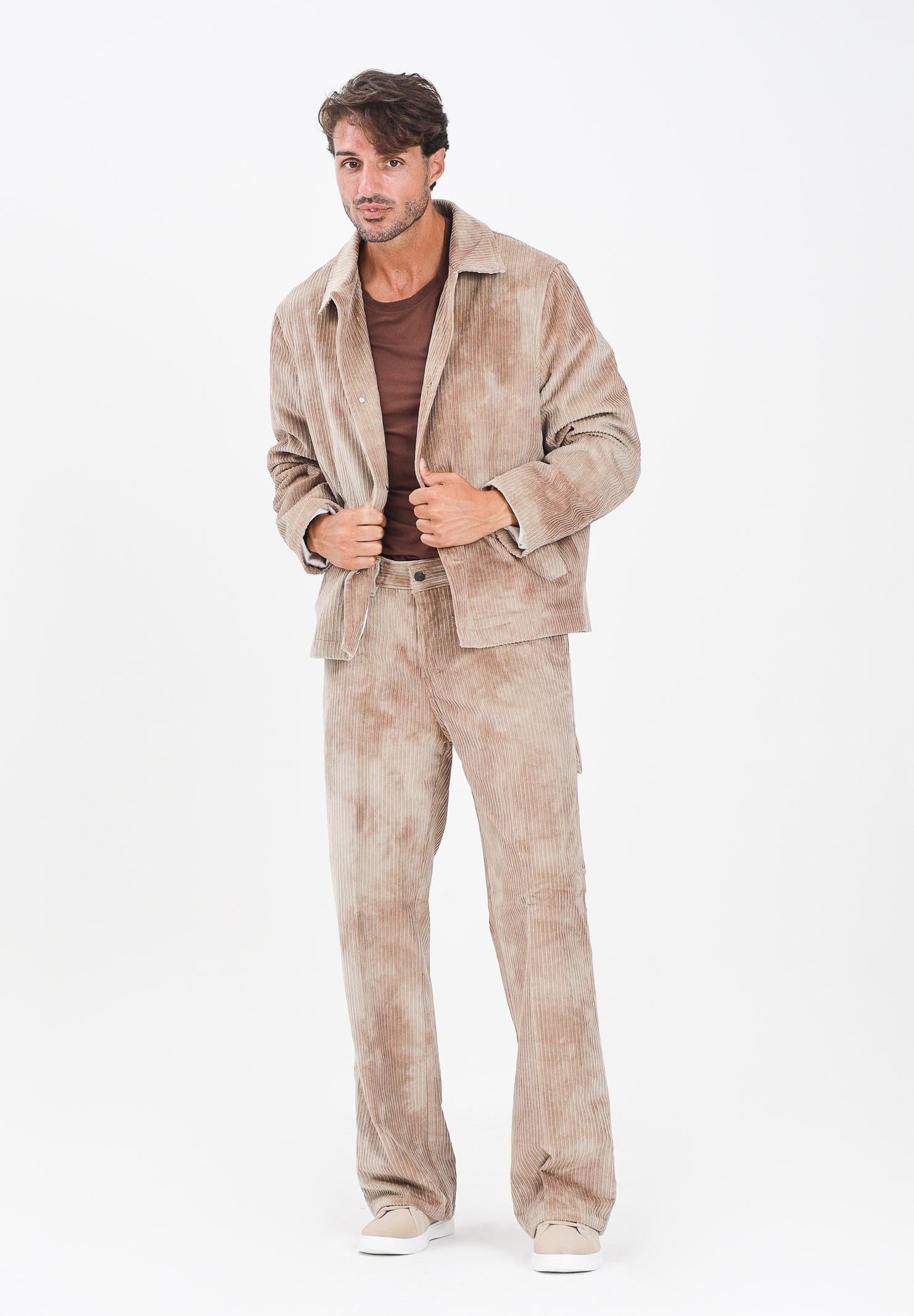 I'M BRIAN Pantalone da uomo in velluto a coste color beige effetto tie-dye JASON2925 0025 I'M BRIAN