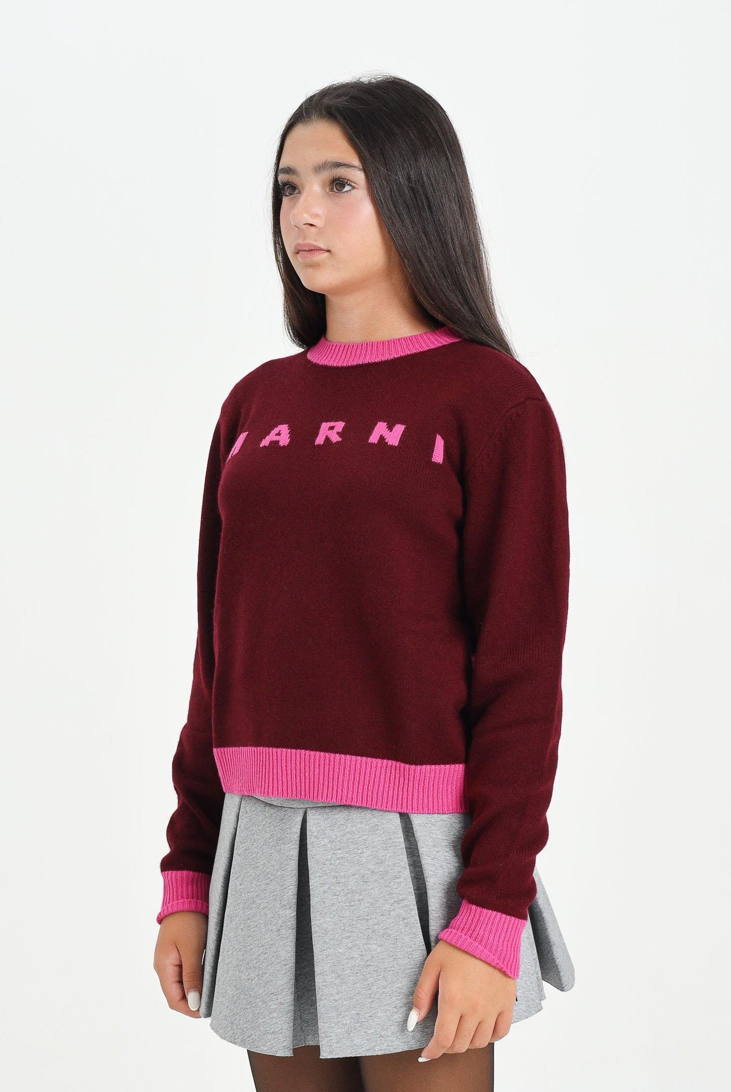 MARNI Maglioncino girocollo bordeaux per donna e bambina con logo M00993M00ML 0M434 MARNI