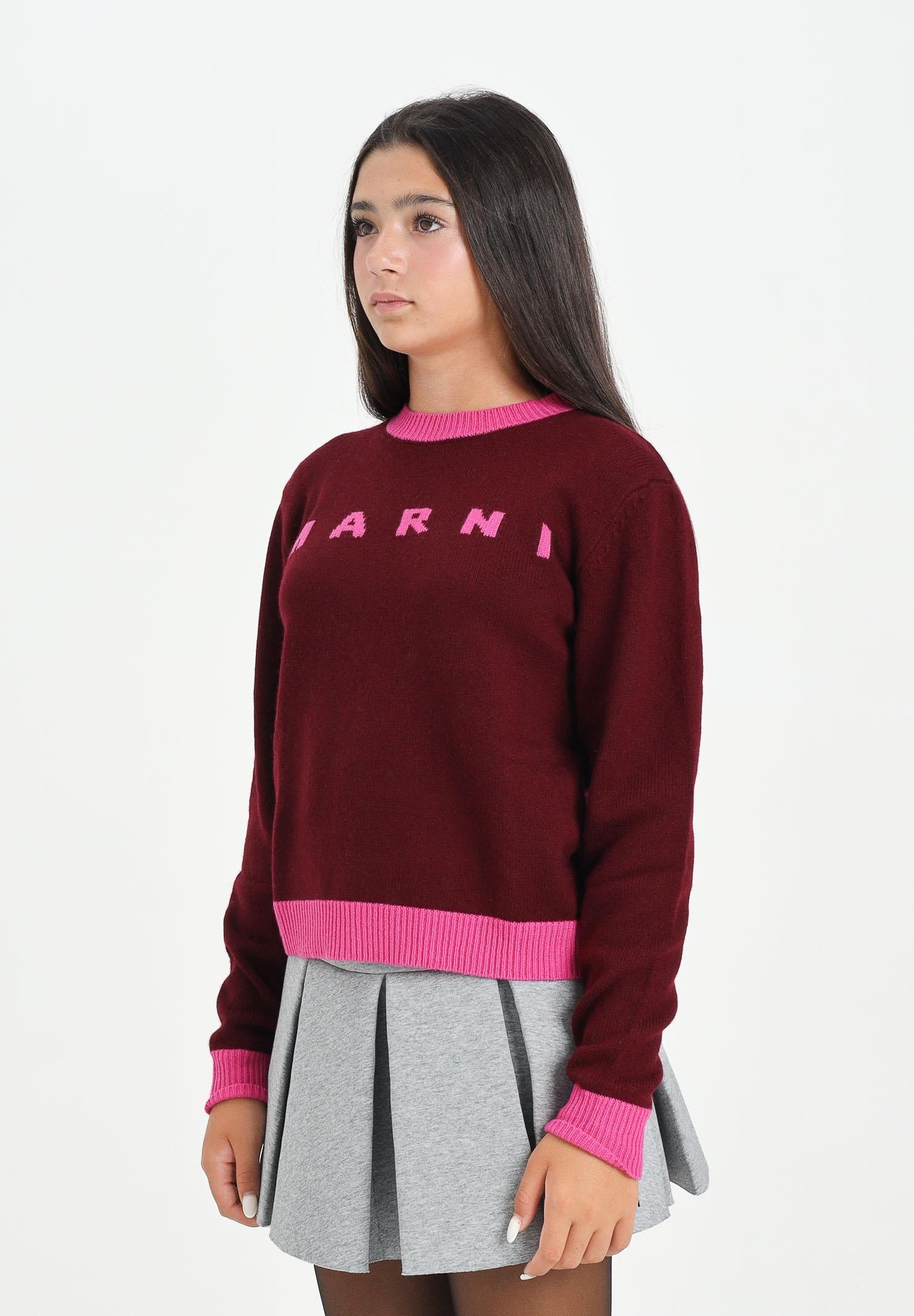 MARNI Maglioncino girocollo bordeaux per donna e bambina con logo M00993M00ML 0M434 MARNI
