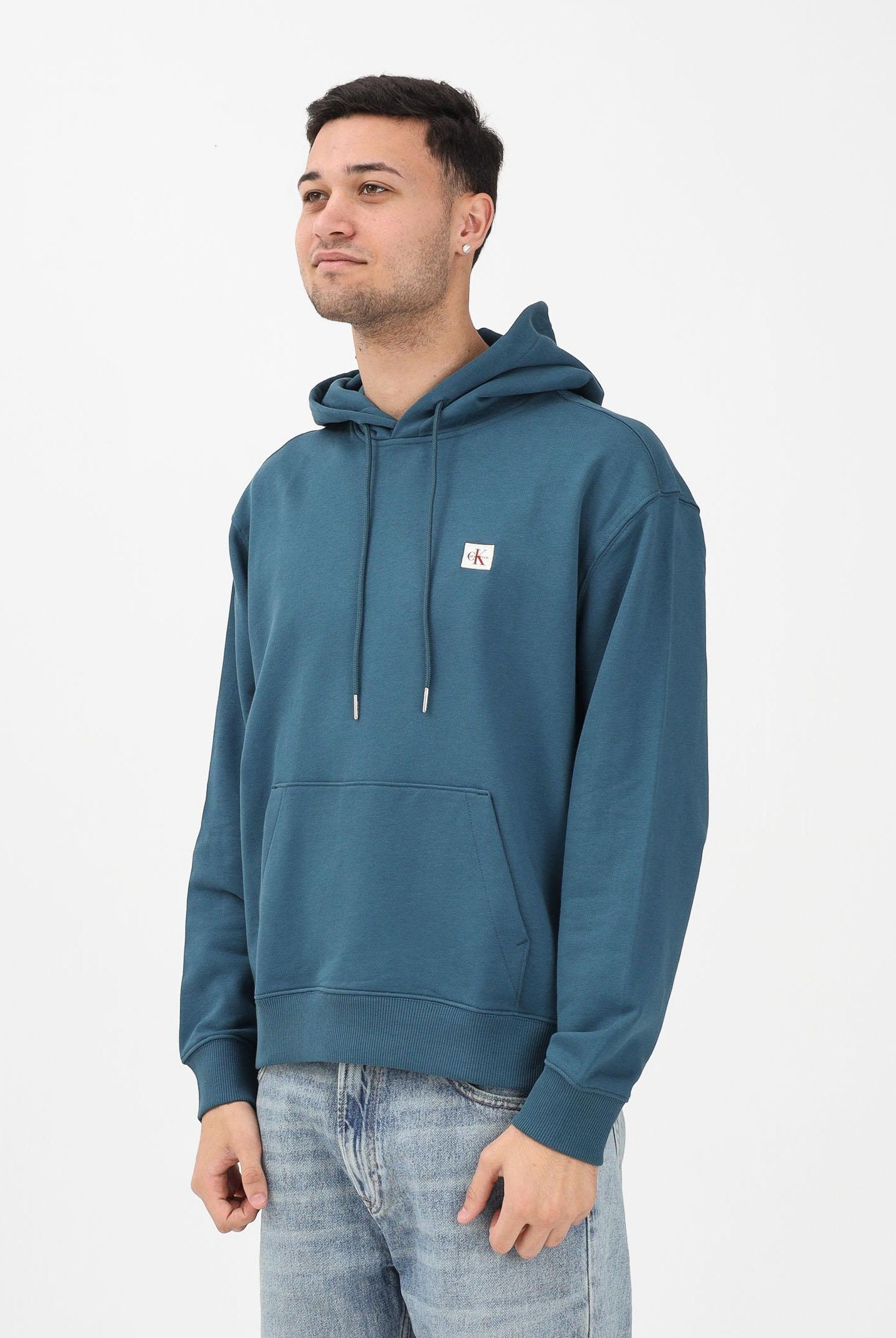 CALVIN KLEIN JEANS Felpa con cappuccio ottanio da uomo con logo LV04RC274G2ET . CALVIN KLEIN JEANS