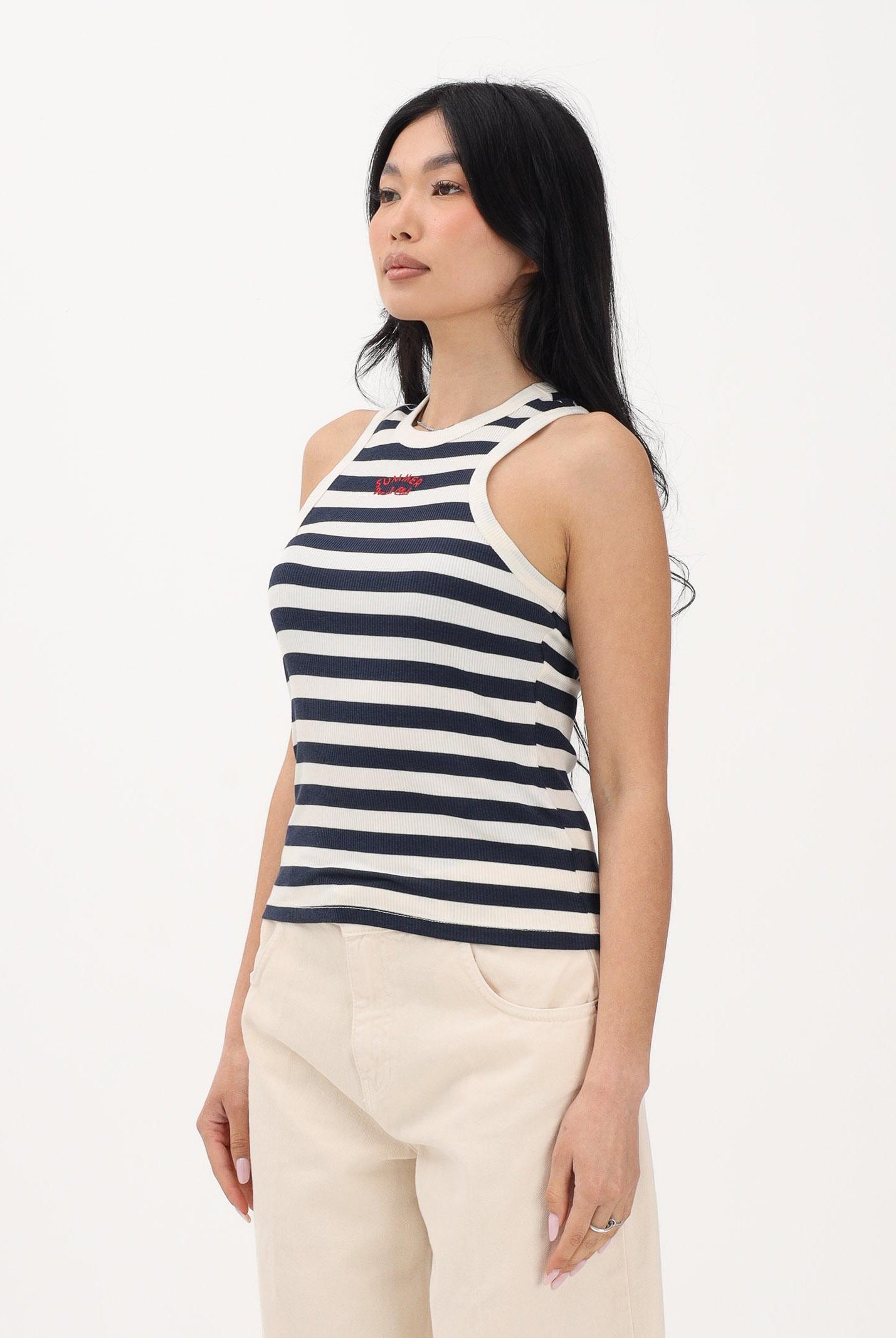 ONLY Canotta a righe panna e blu da donna con ricamo 15375771 BRWINA ONLY