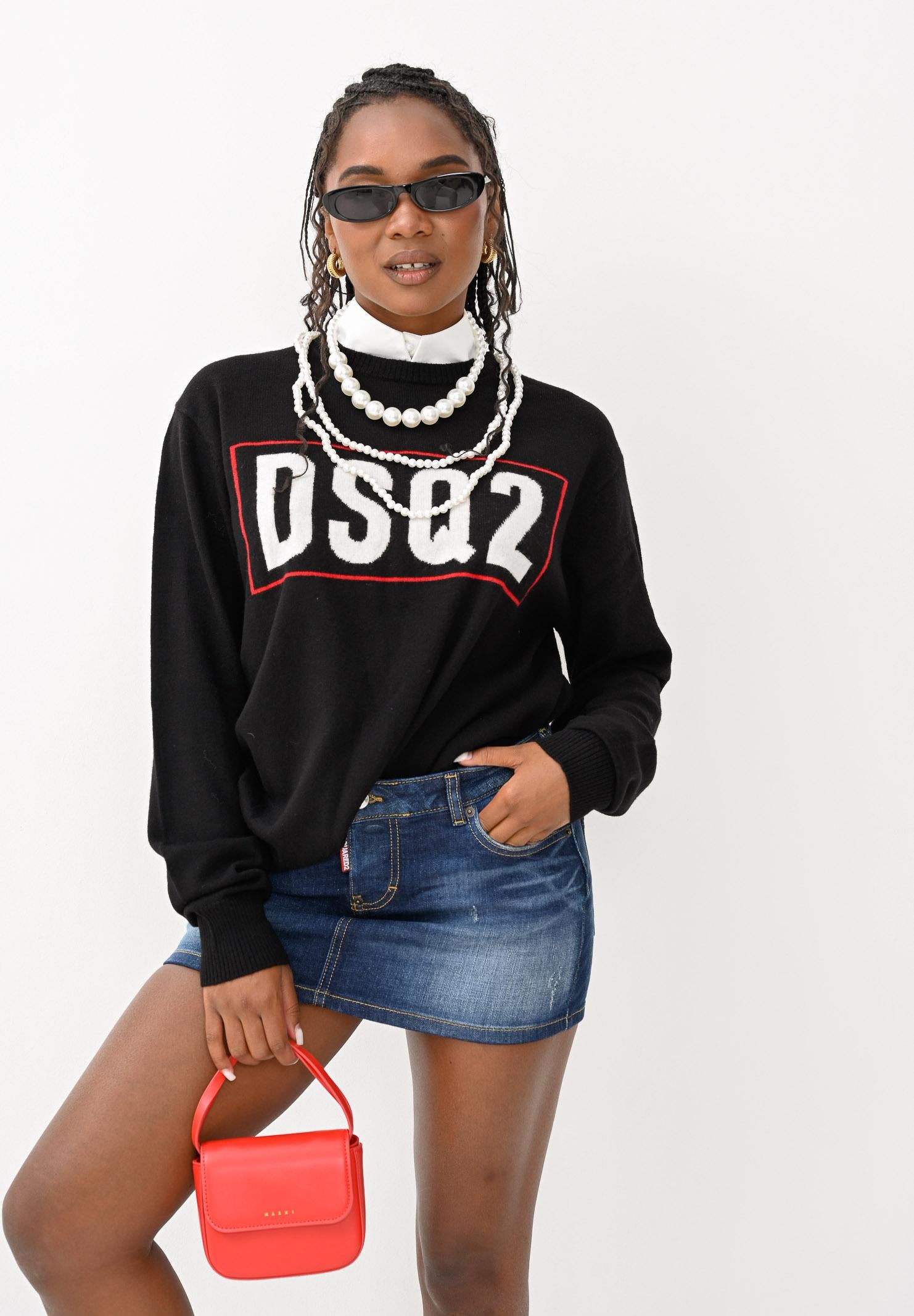 DSQUARED2 Maglioncino girocollo nero per donna, ragazzi e bambini con logo DSQ2 DQ3071D0AFF DQ900 DSQUARED2