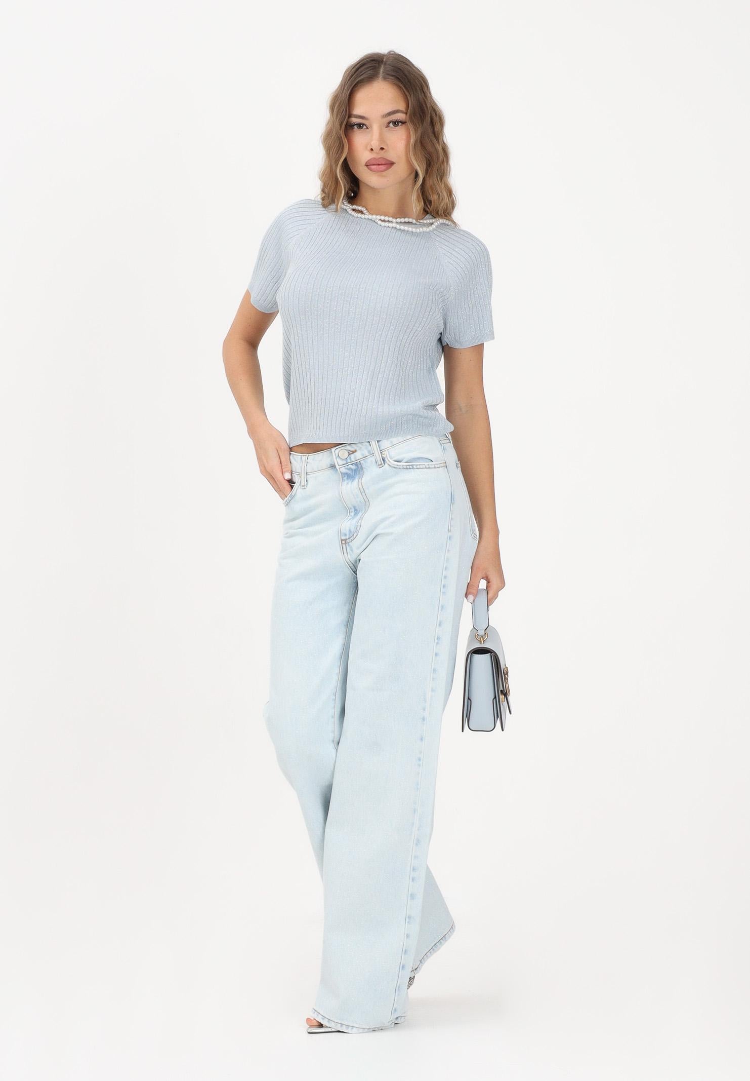 JDY Maglia girocollo azzurra da donna in filo 15334641 CABLW JDY