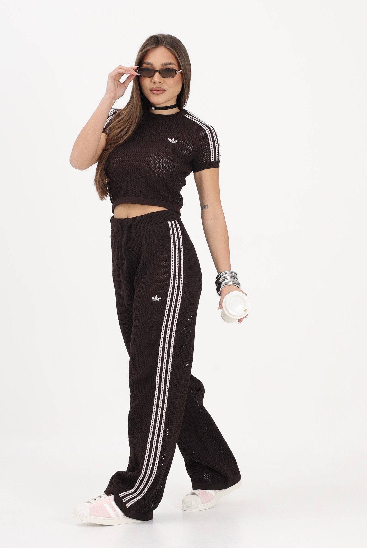 ADIDAS ORIGINALS Pantalone KNITTED CROCHET FIREBIRD marrone da donna<BR/> KE0201 . ADIDAS ORIGINALS