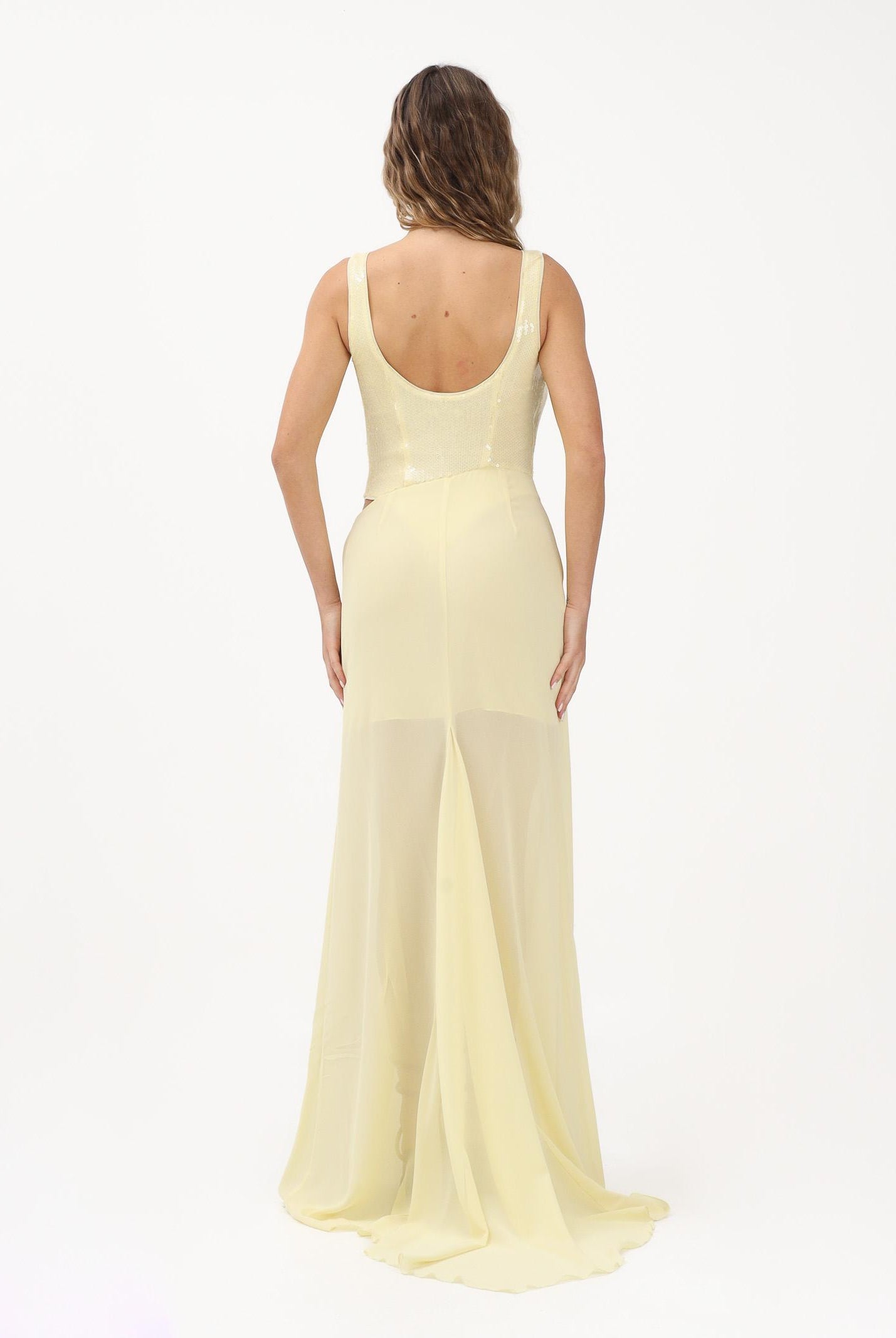 PATRIZIA PEPE Abito lungo giallo da donna con bustier in paillettes 8A1629J401 Y478 PATRIZIA PEPE